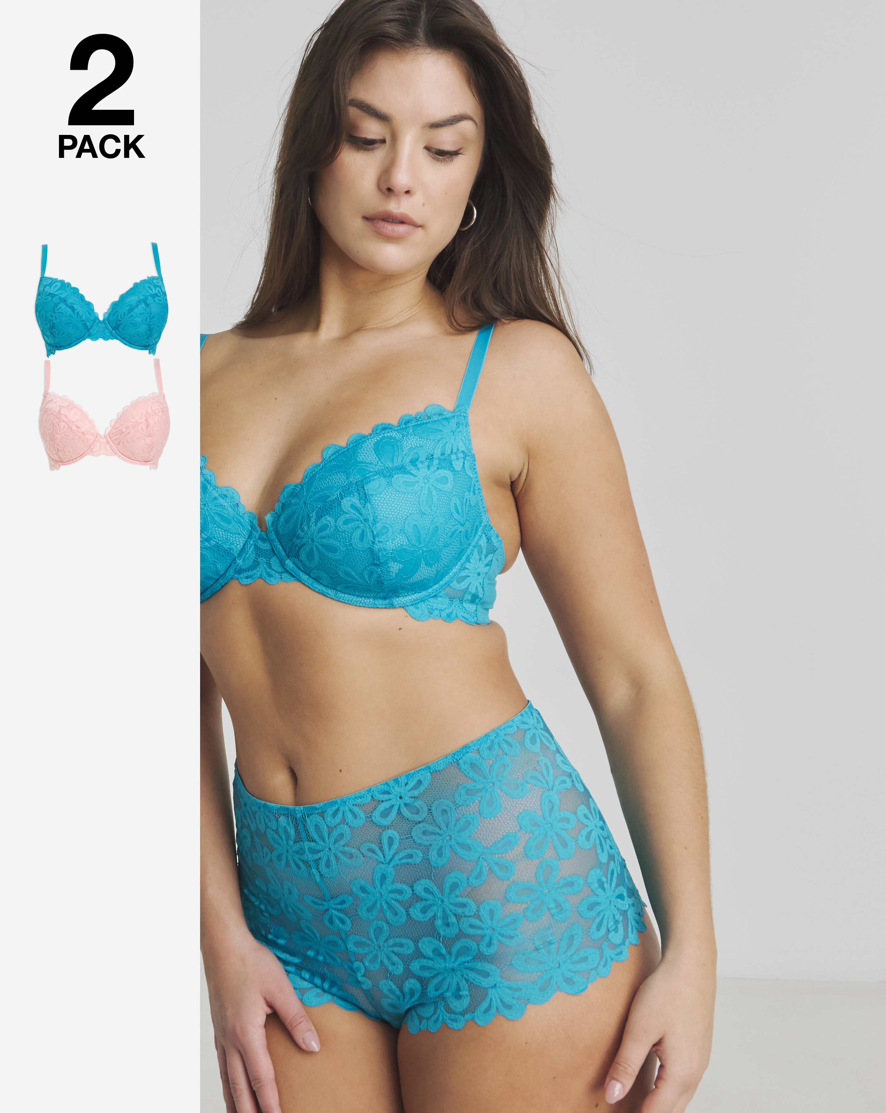 2 Pack Daisy Lace Plunge Bras