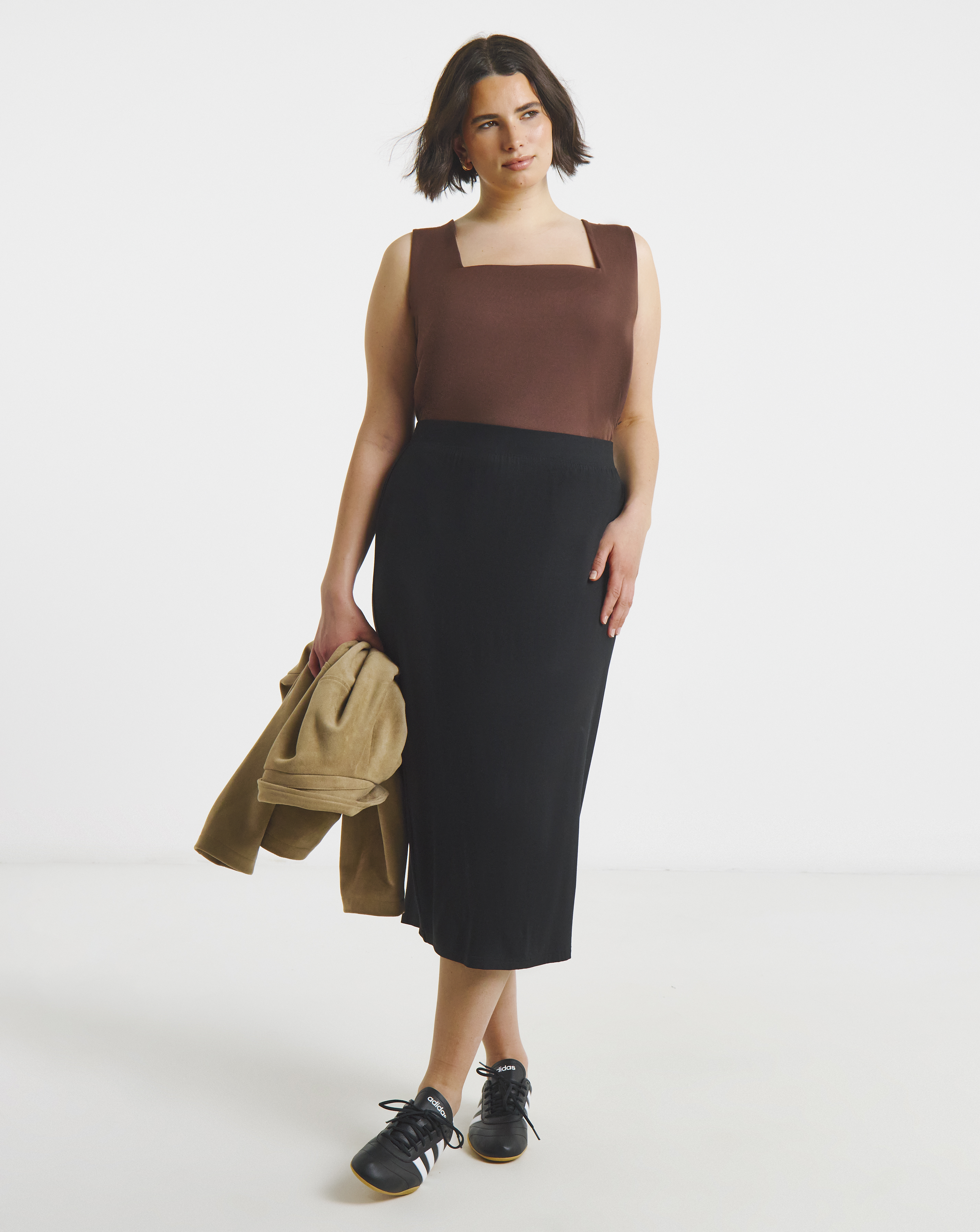 Black Jersey Tube Midi Skirt