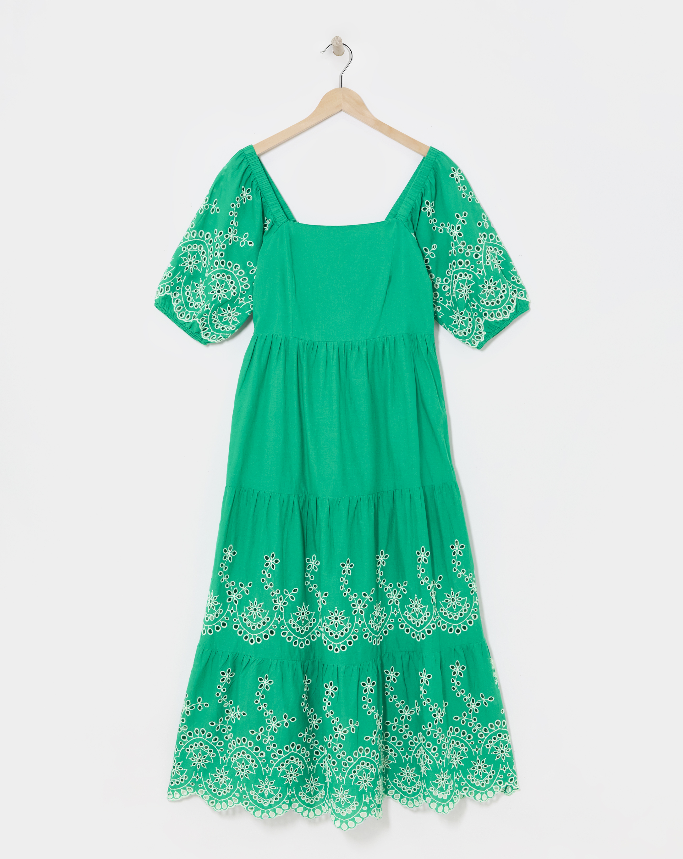 Broderie Tiered Dress With Puff Sleeves