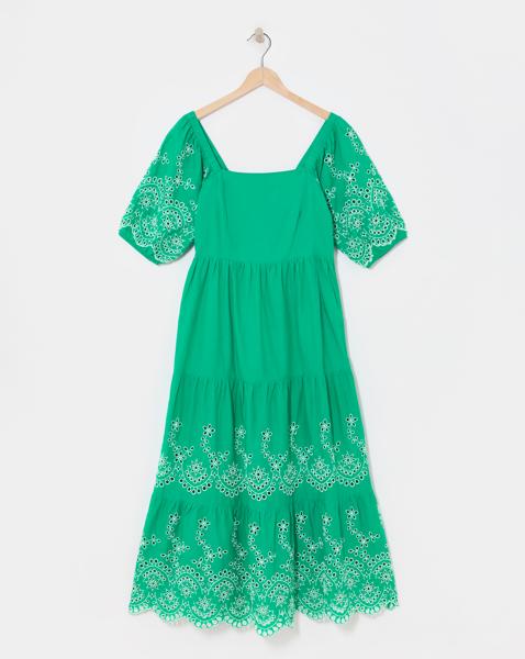Broderie Tiered Dress With Puff Sleeves
