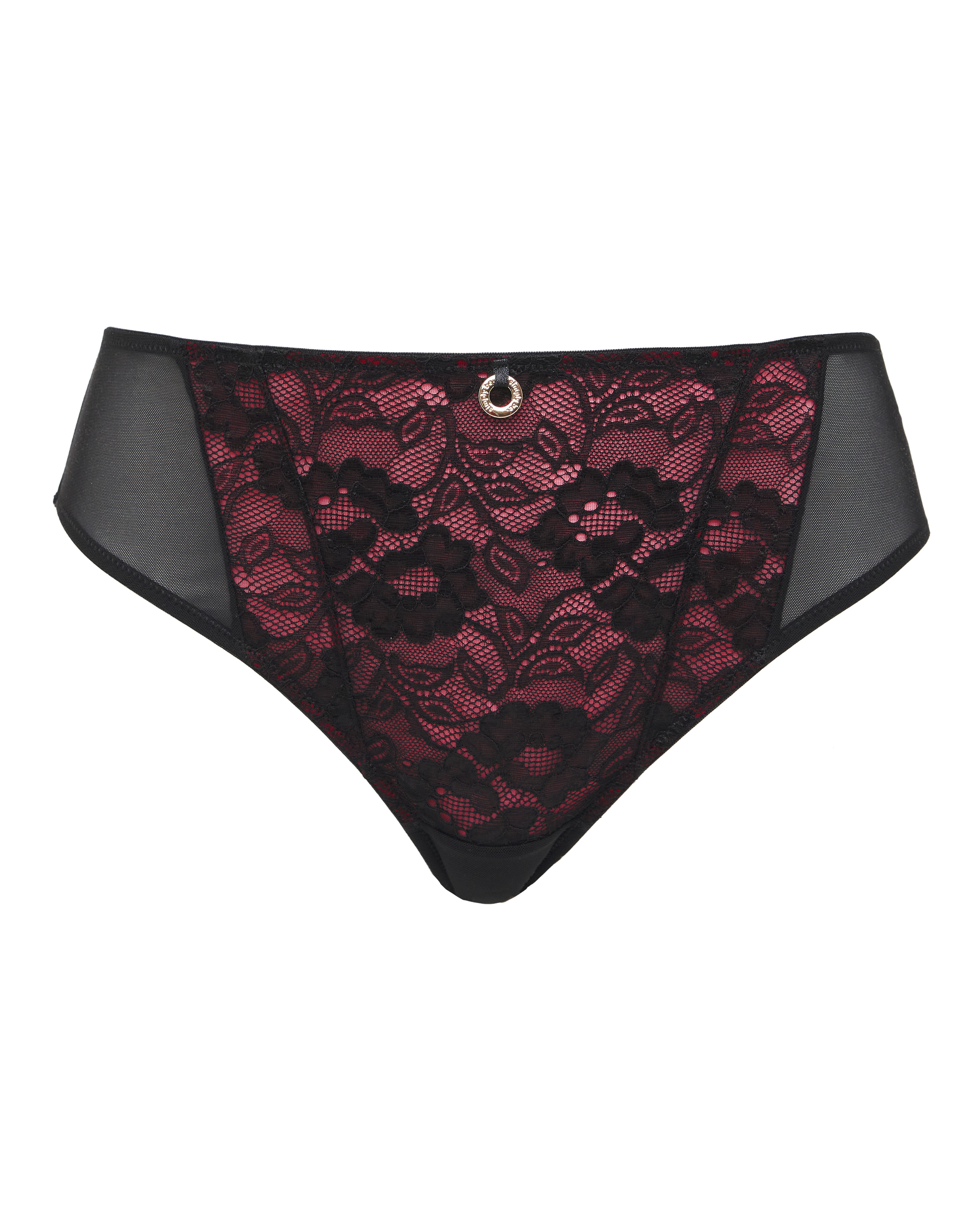 Simply Be Plus Size Open Back Lace Brazilian Brief In Black/red | UK Size 16 Women's