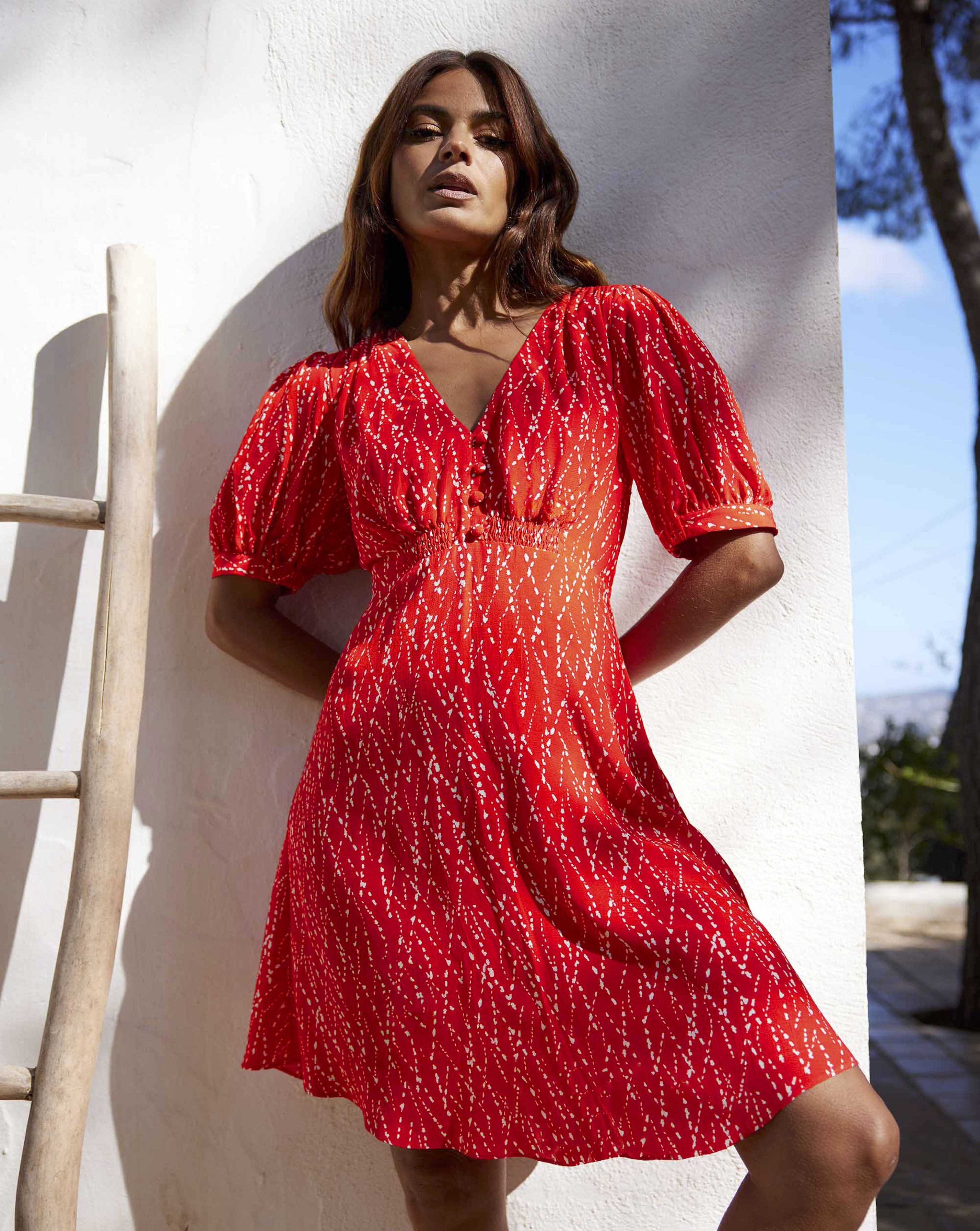 Ro&Zo Shirred Shoulder Short Dress