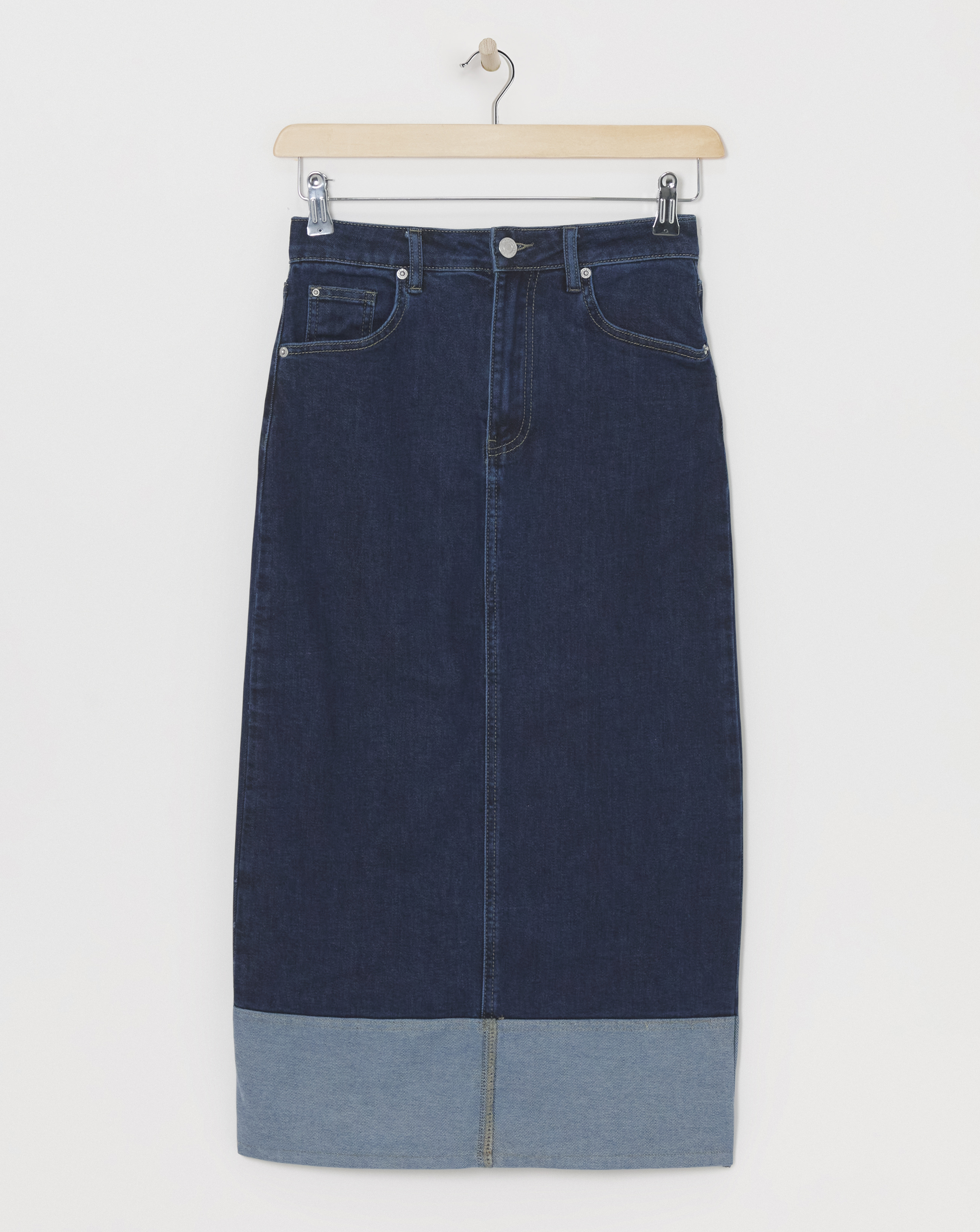 Raw Indigo Turn Up Denim Skirt
