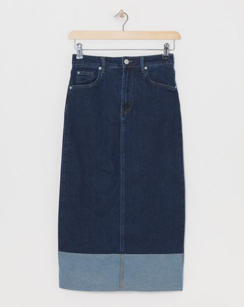 Raw Indigo Turn Up Denim Skirt