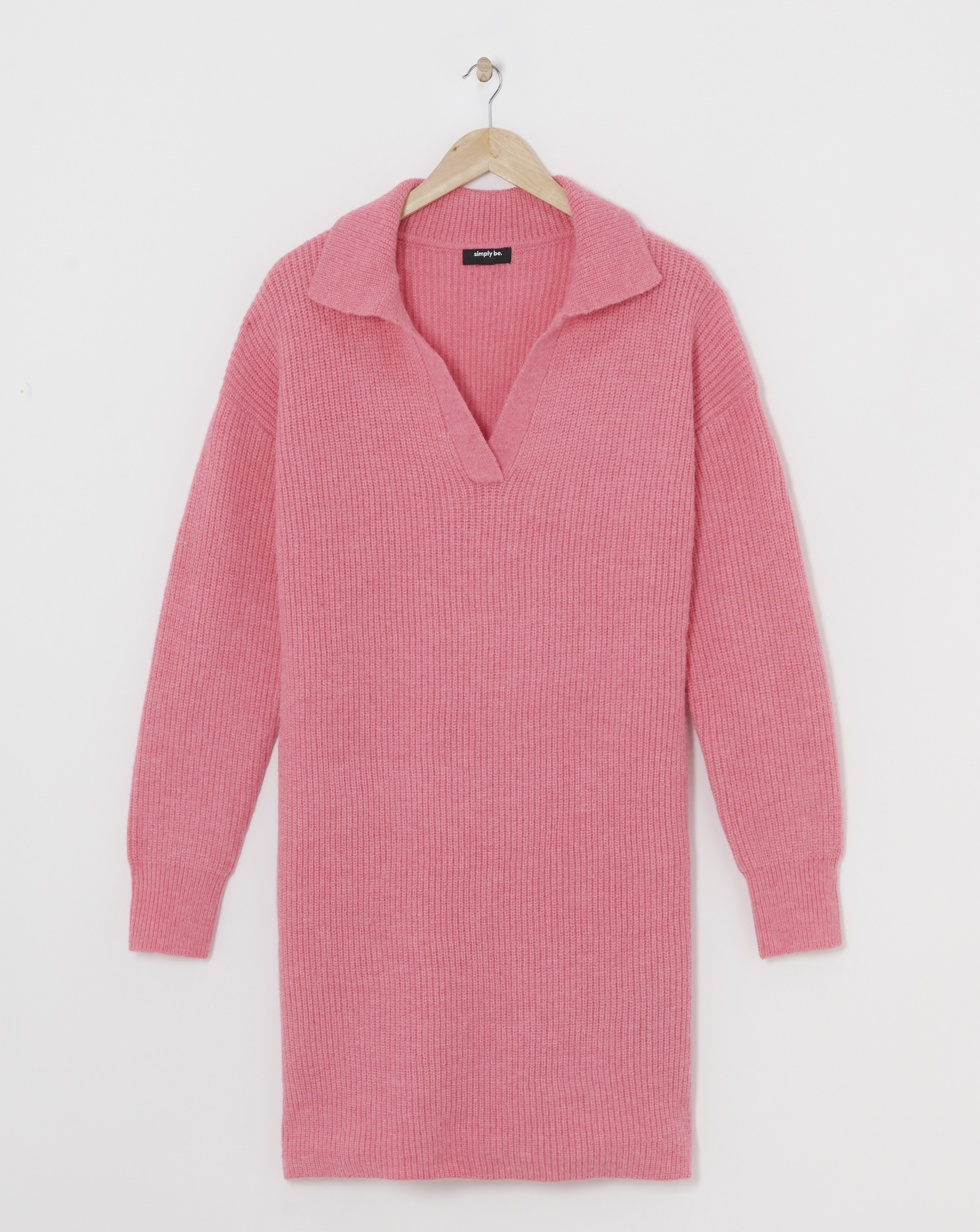 Simply Be - Women's Pink Collar Rib Knitted Mini Dress - Size 8/10 - Pink - 56% Polyester 26% Nylon 18% Acrylic