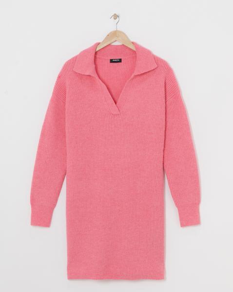 Pink Collar Rib Knitted Mini Dress