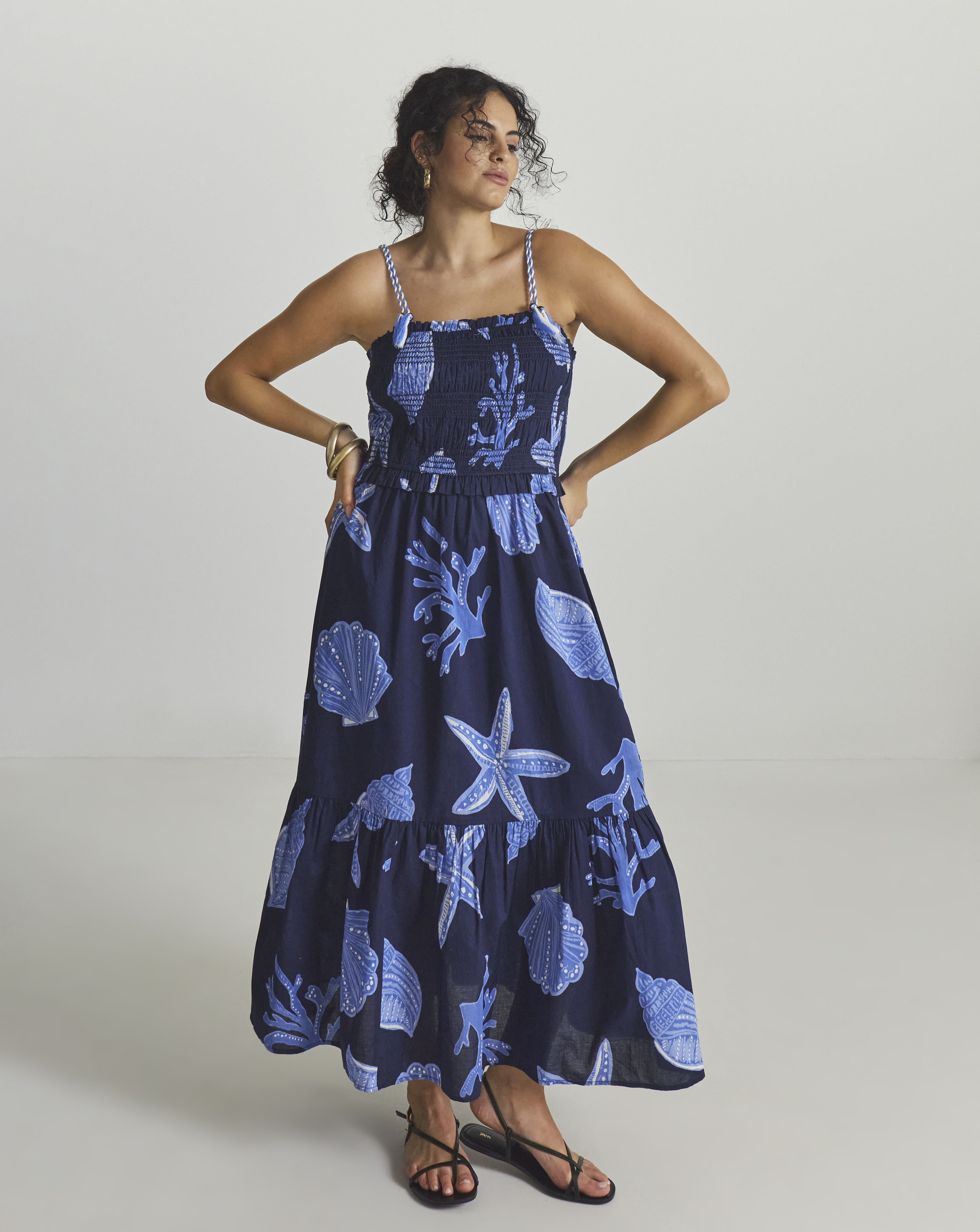 Shirred Midi Beach Dress