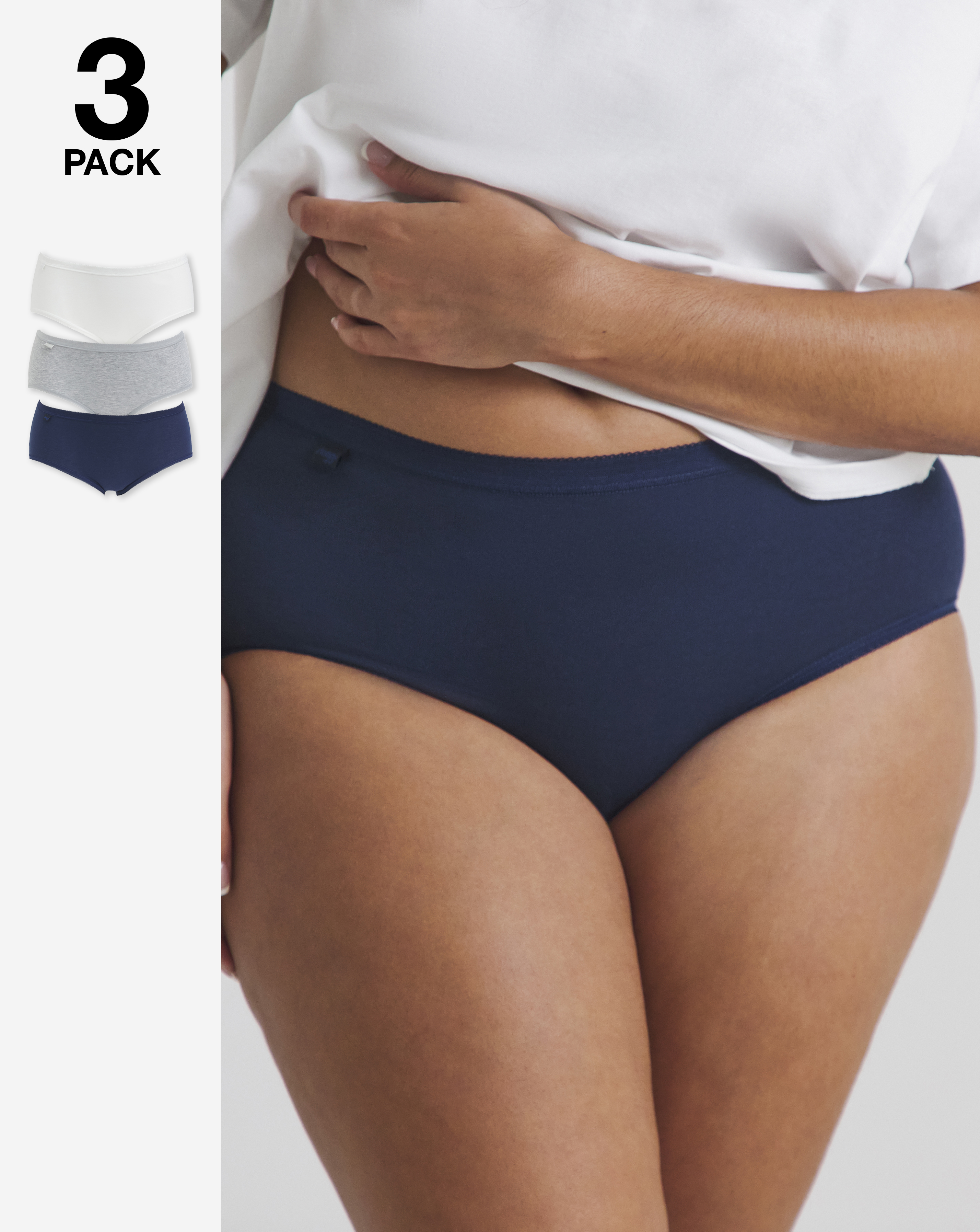 Sloggi 3Pk Basic Midi Knicker Navy MultI