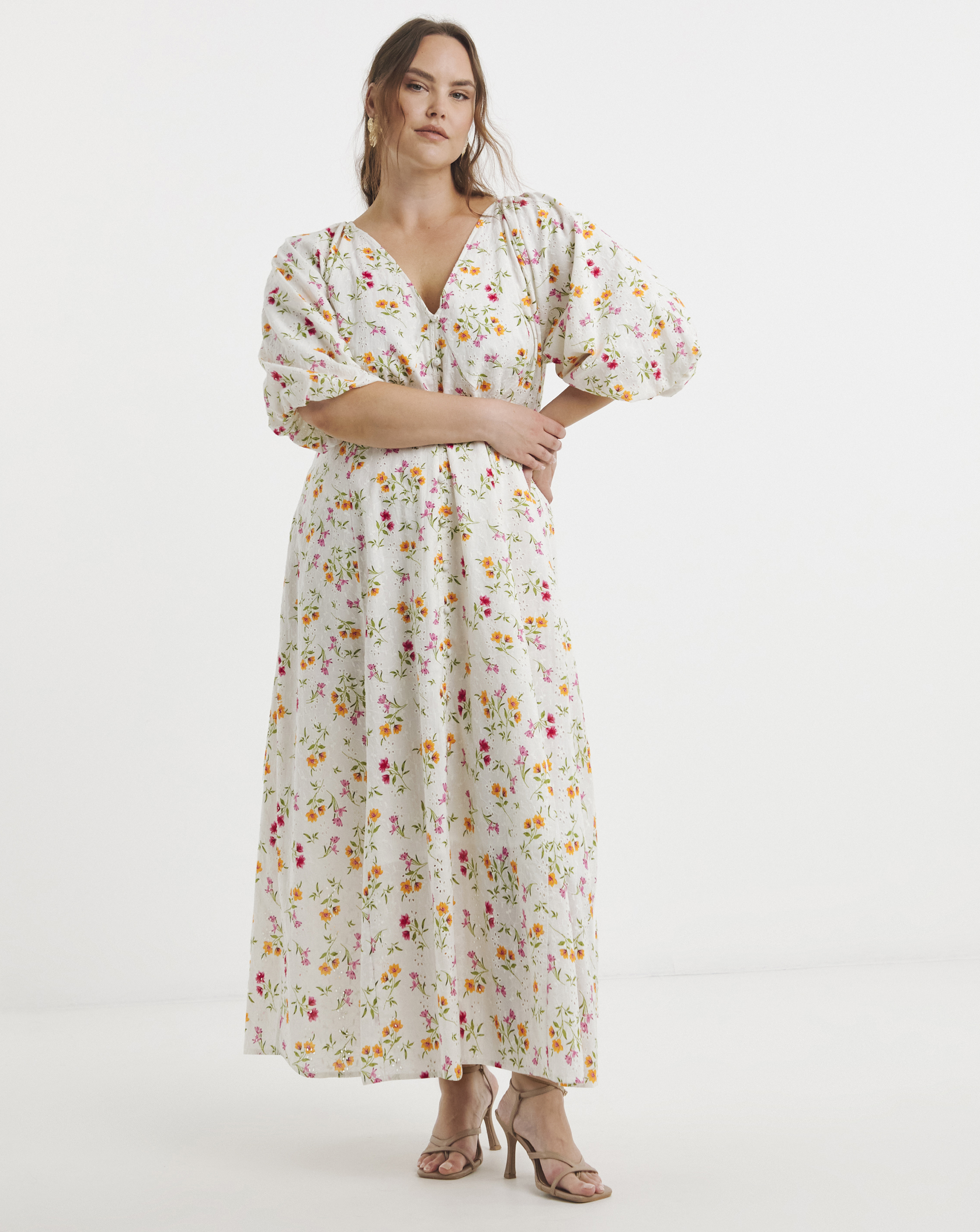 Simply Be - Women's Floral Print Broderie Midi Dress - Size 12 - Floral print