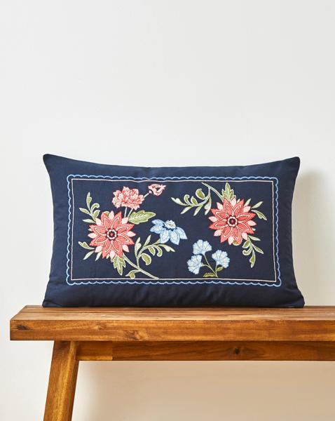 Astrid Vintage Embroidered Cushion - Navy