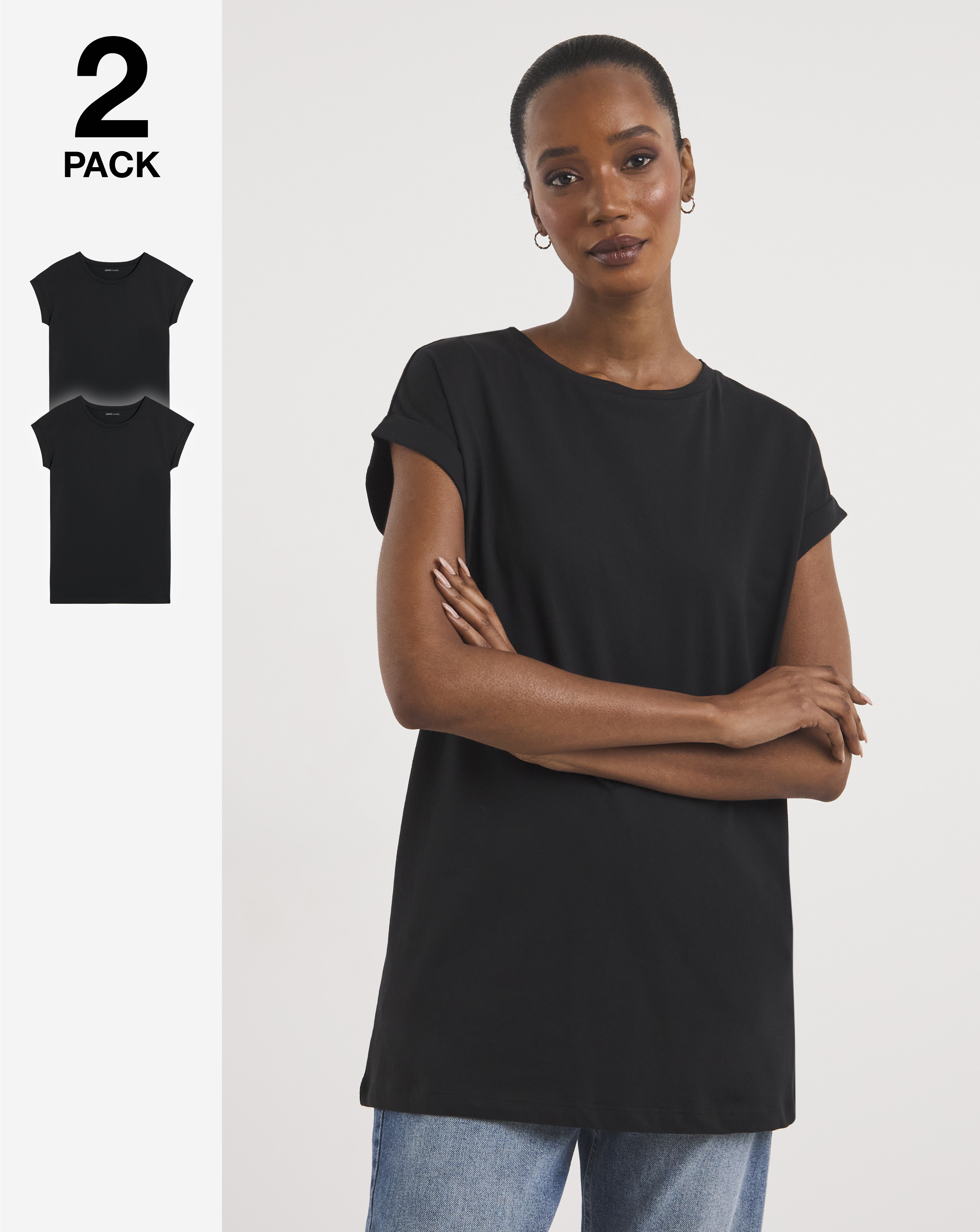 2 Pack Black/Black Boyfriend T-Shirts