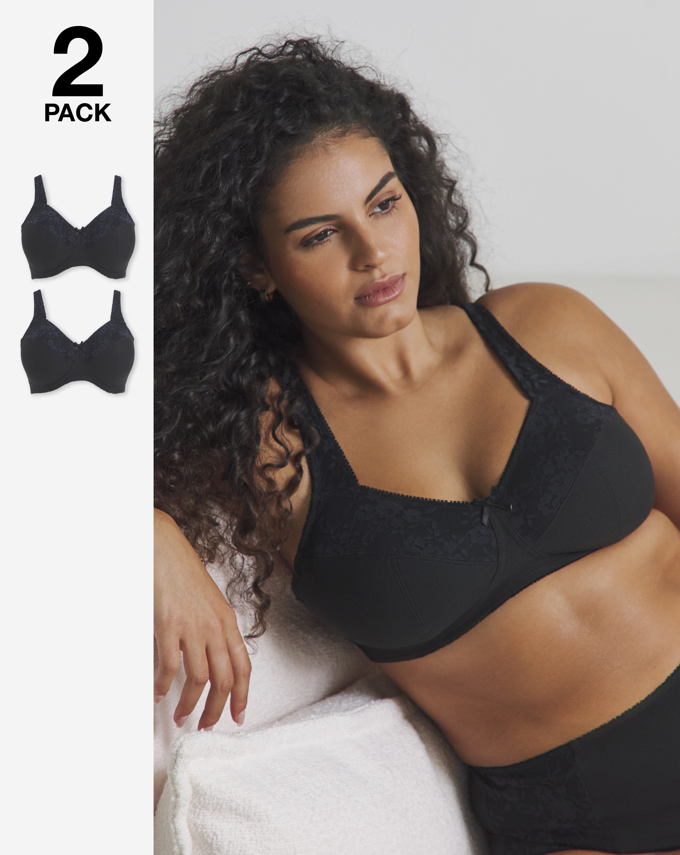 2 Pack New Sarah Full Cup Non Wired Bras