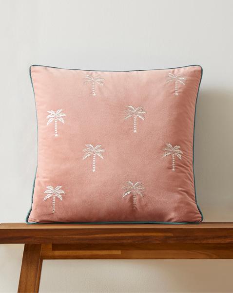 Rhodes Embroidered Palm Tree Cushion