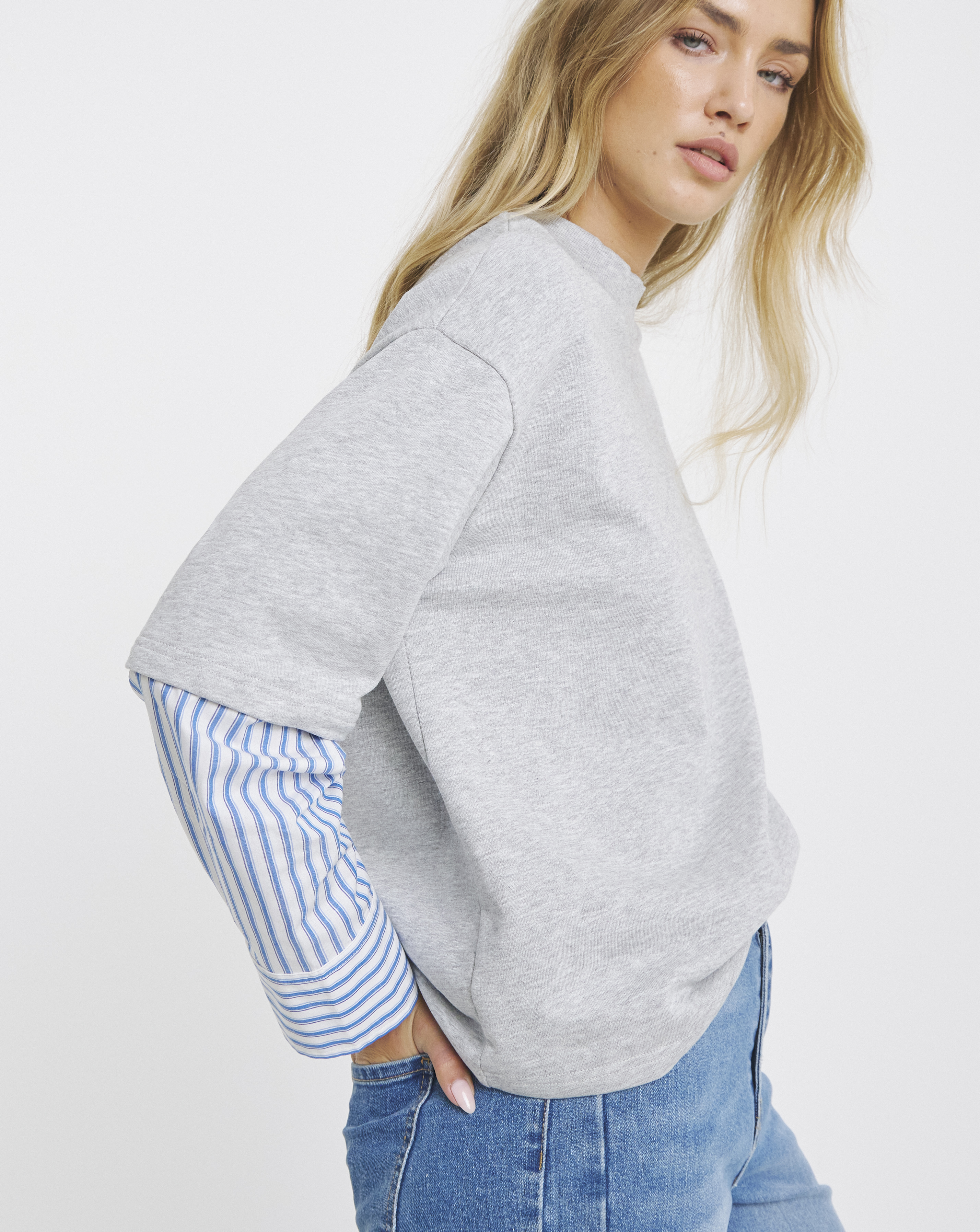 2 in 1 Woven Sweatshirt with Stripes