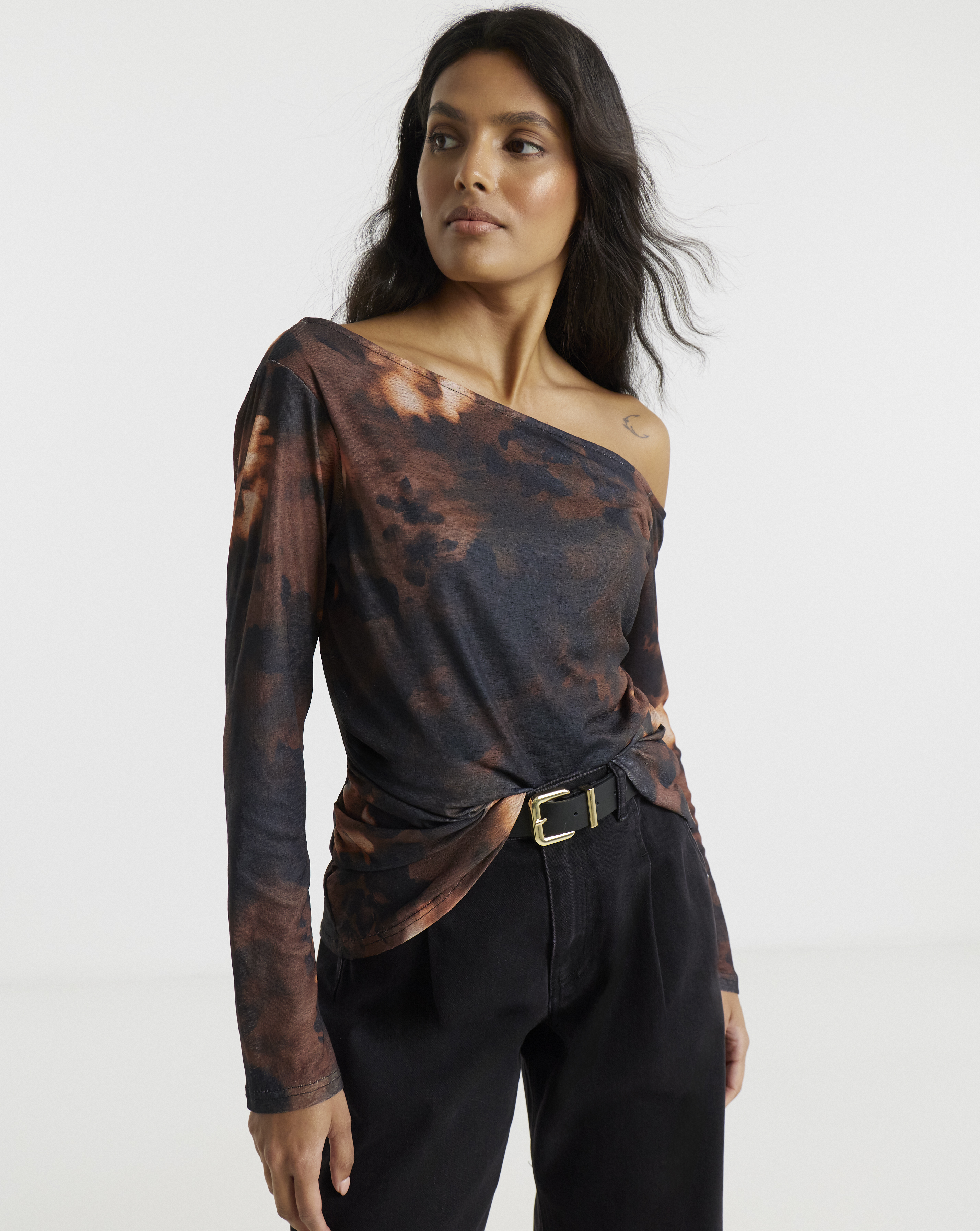 Asymmetric Shoulder Mesh Top
