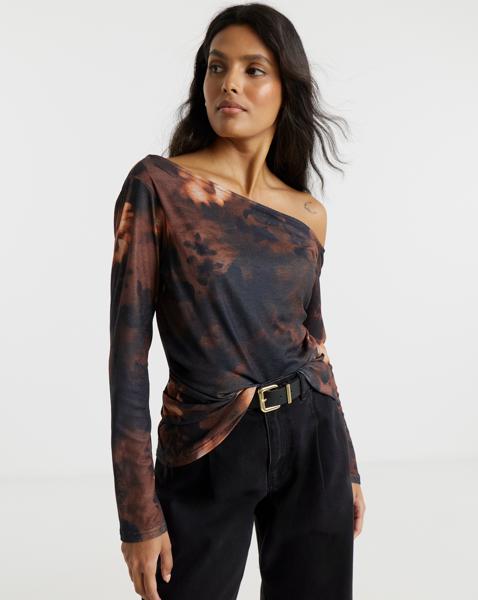 Asymmetric Shoulder Mesh Top