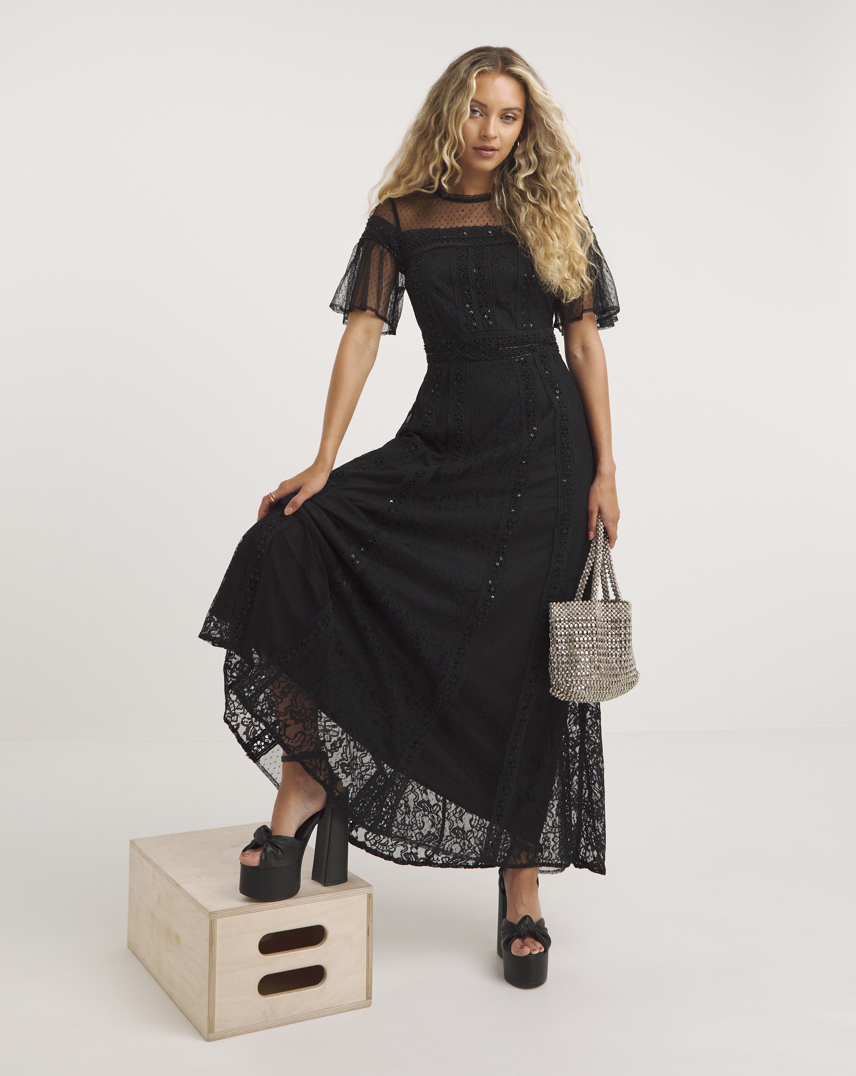 Joanna Hope Mesh Lace Beaded Dress