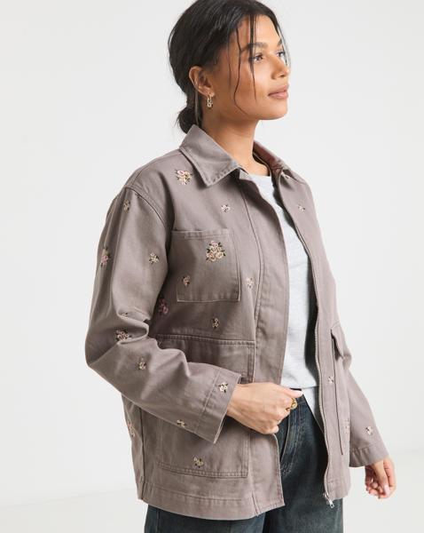 Floral Embriodered Utility Shacket