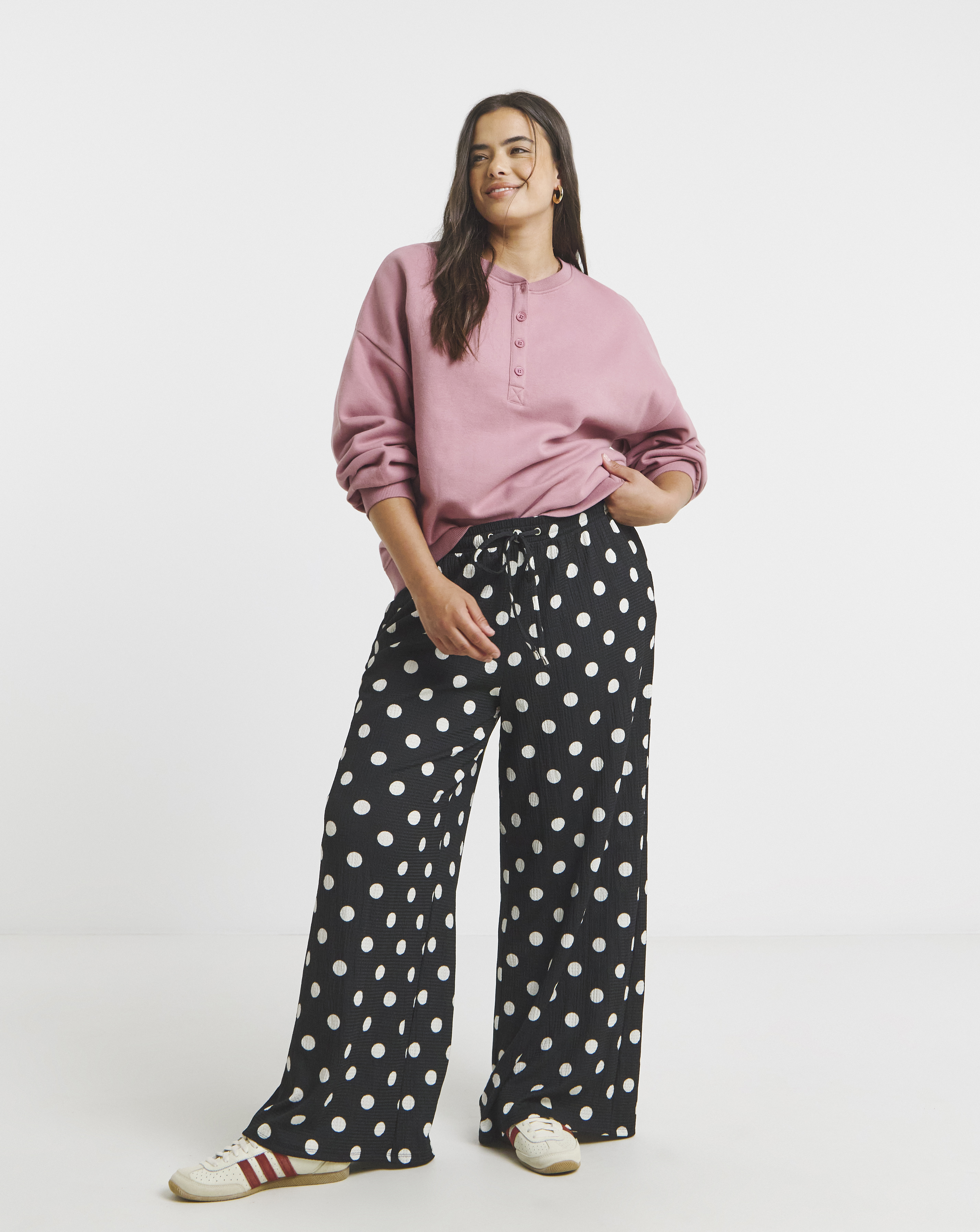 Jersey Textured Wide Leg Trousers