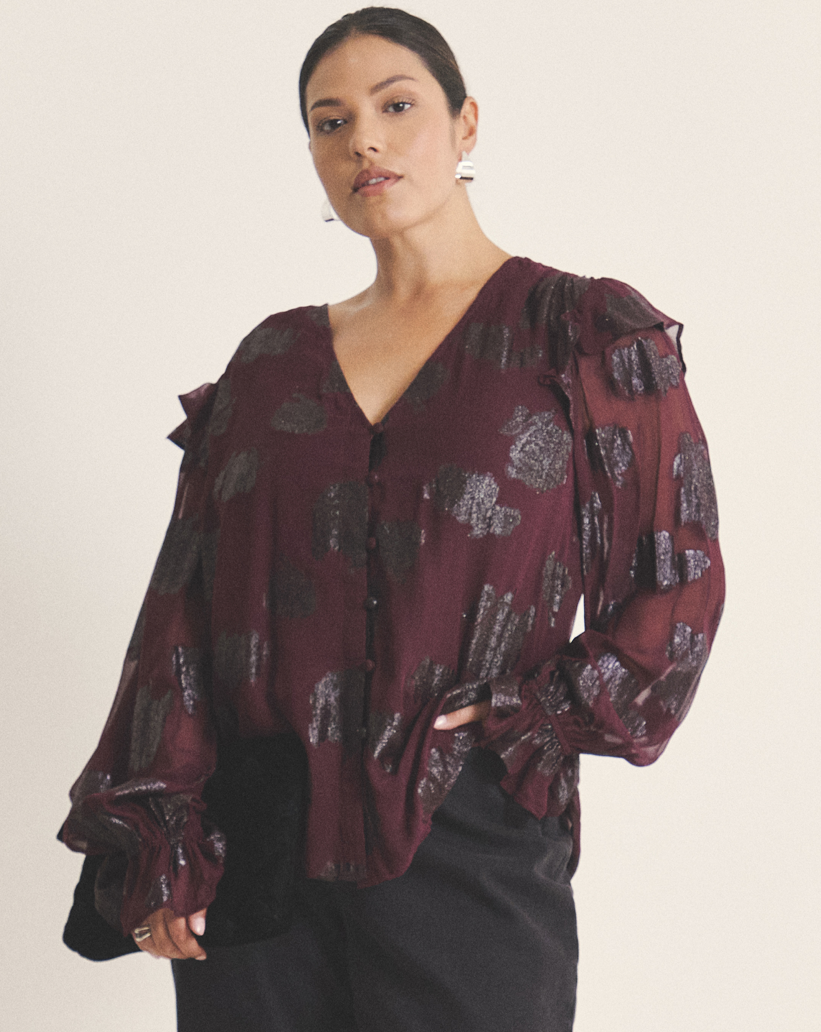 Jacquard Ruffle Blouse