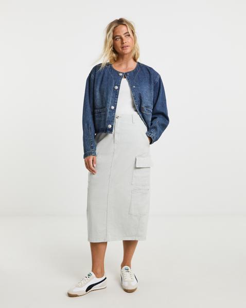 Light Grey Pocket Cargo Midi Skirt