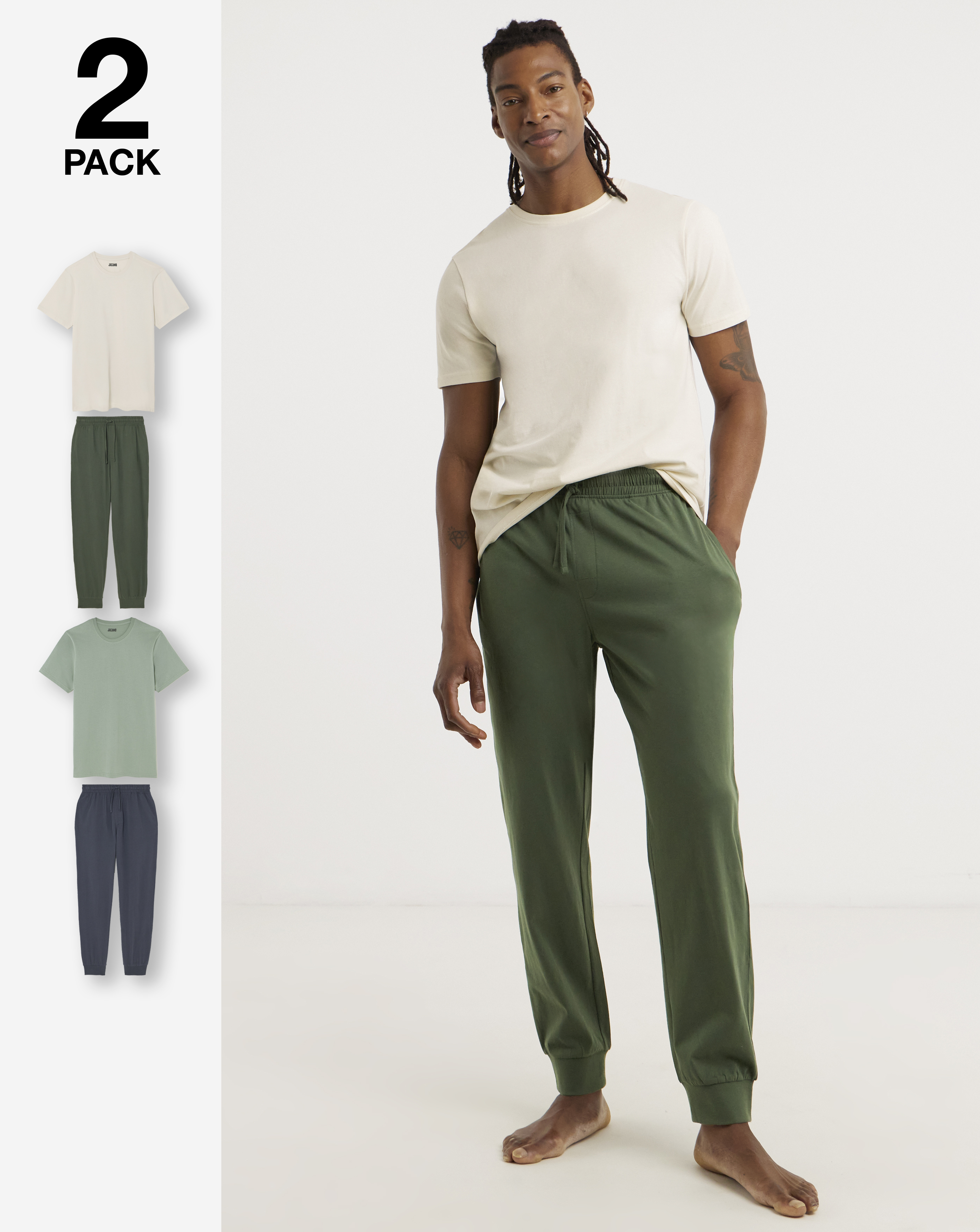 2 Pack T-Shirt And Cuffed Hem PJs