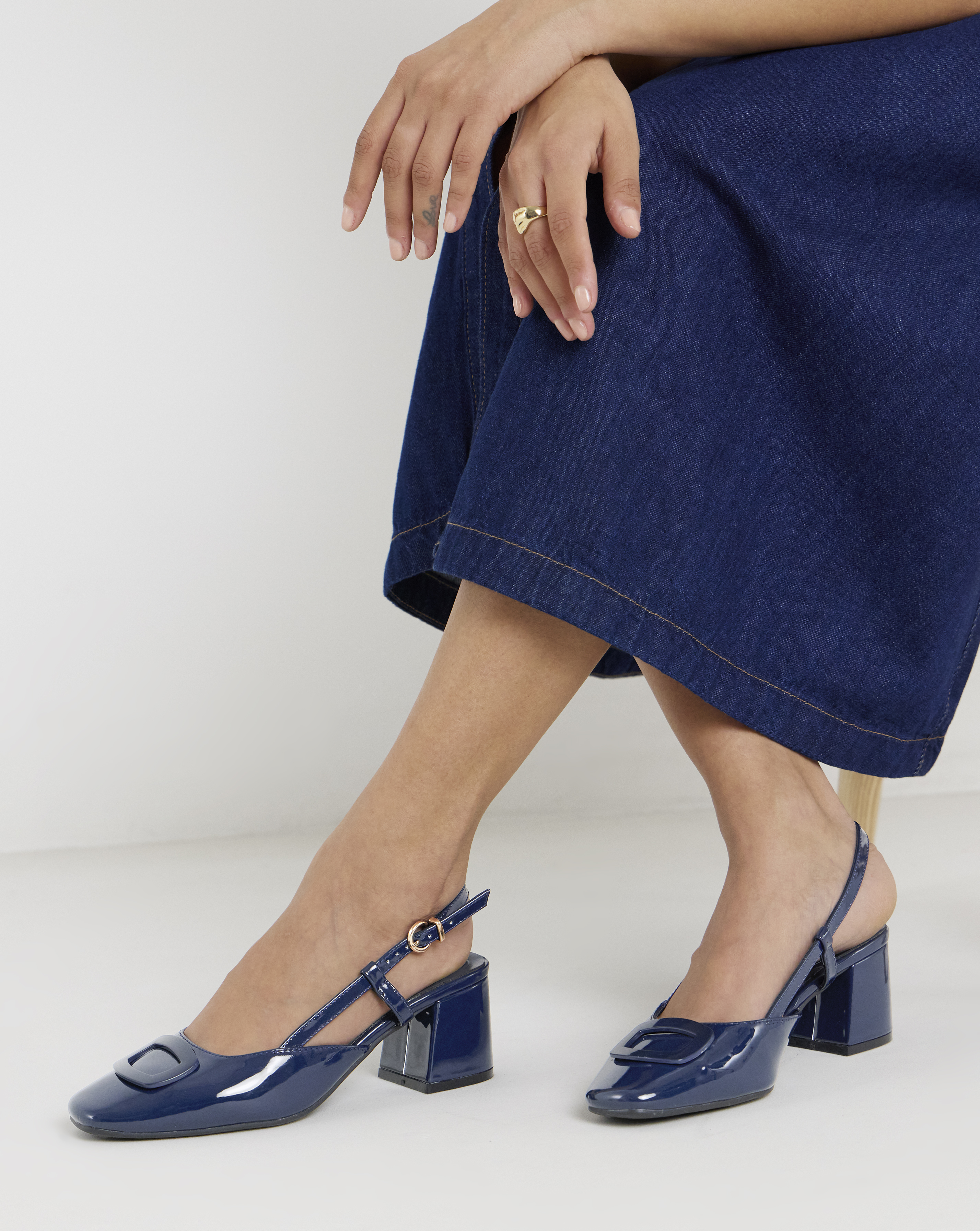 Heeled Slingback W/ Buckle Trim Ex Wide