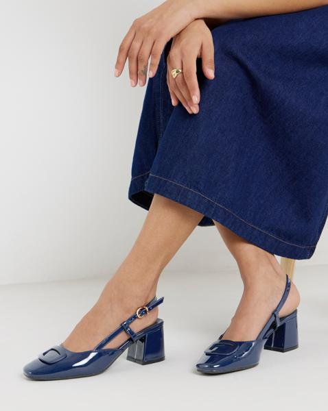 Heeled Slingback W/ Buckle Trim Ex Wide