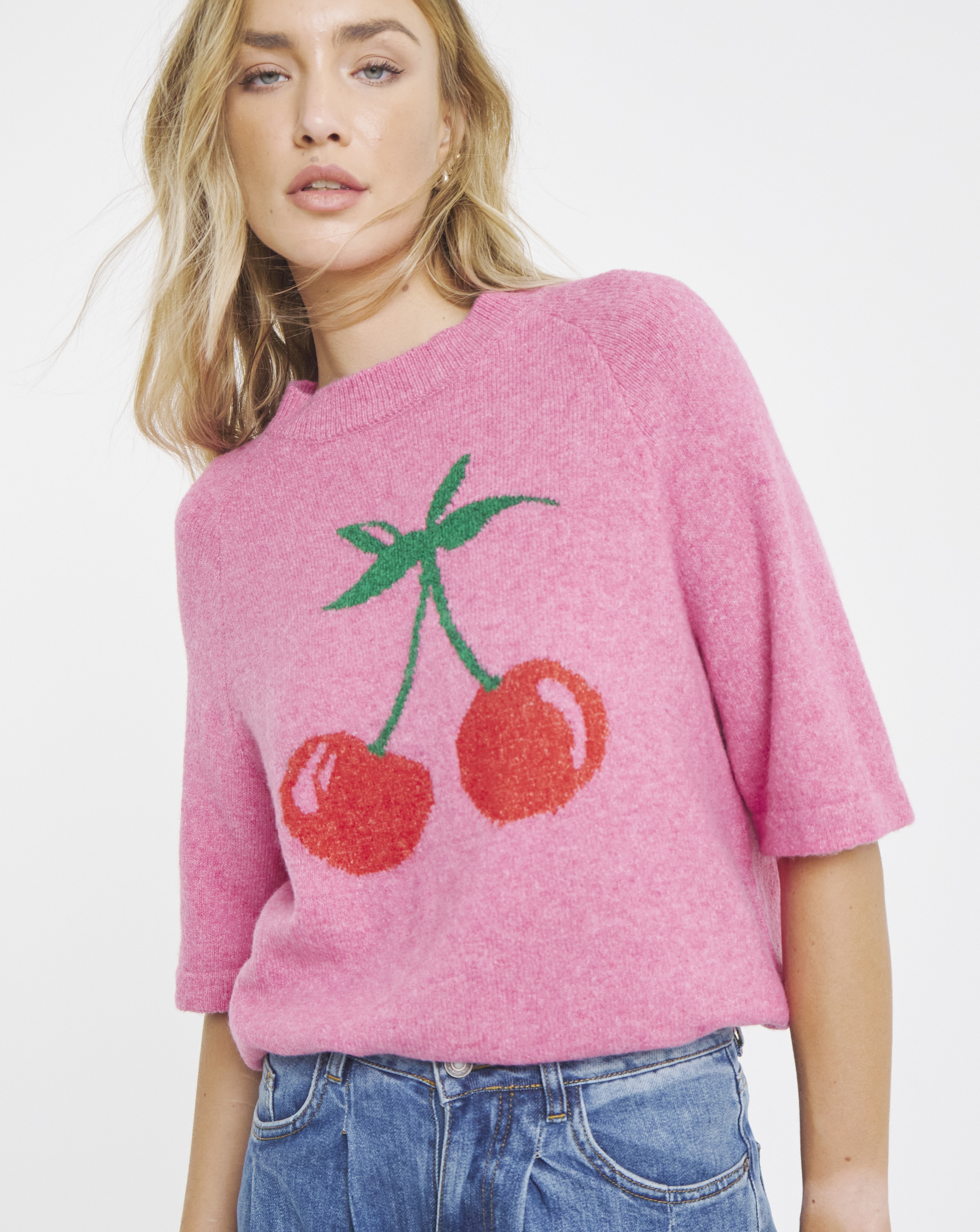 Cherry Placement Print Knitted T-Shirt