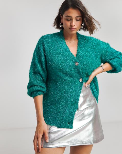 Simply Be X Twisted Wunder Green Tinsel Cardigan - Image