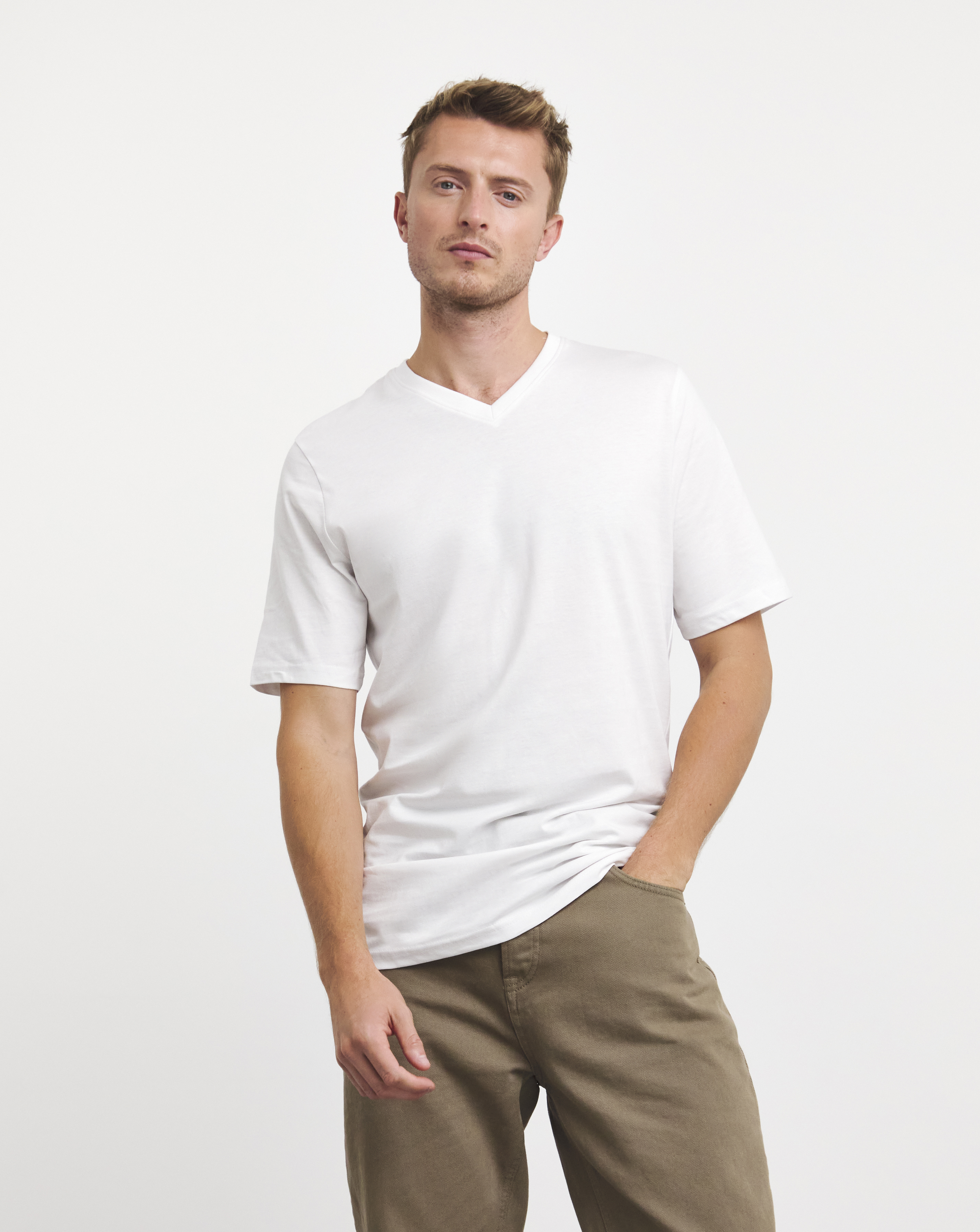 Pure Cotton V Neck T-Shirt Extra Long