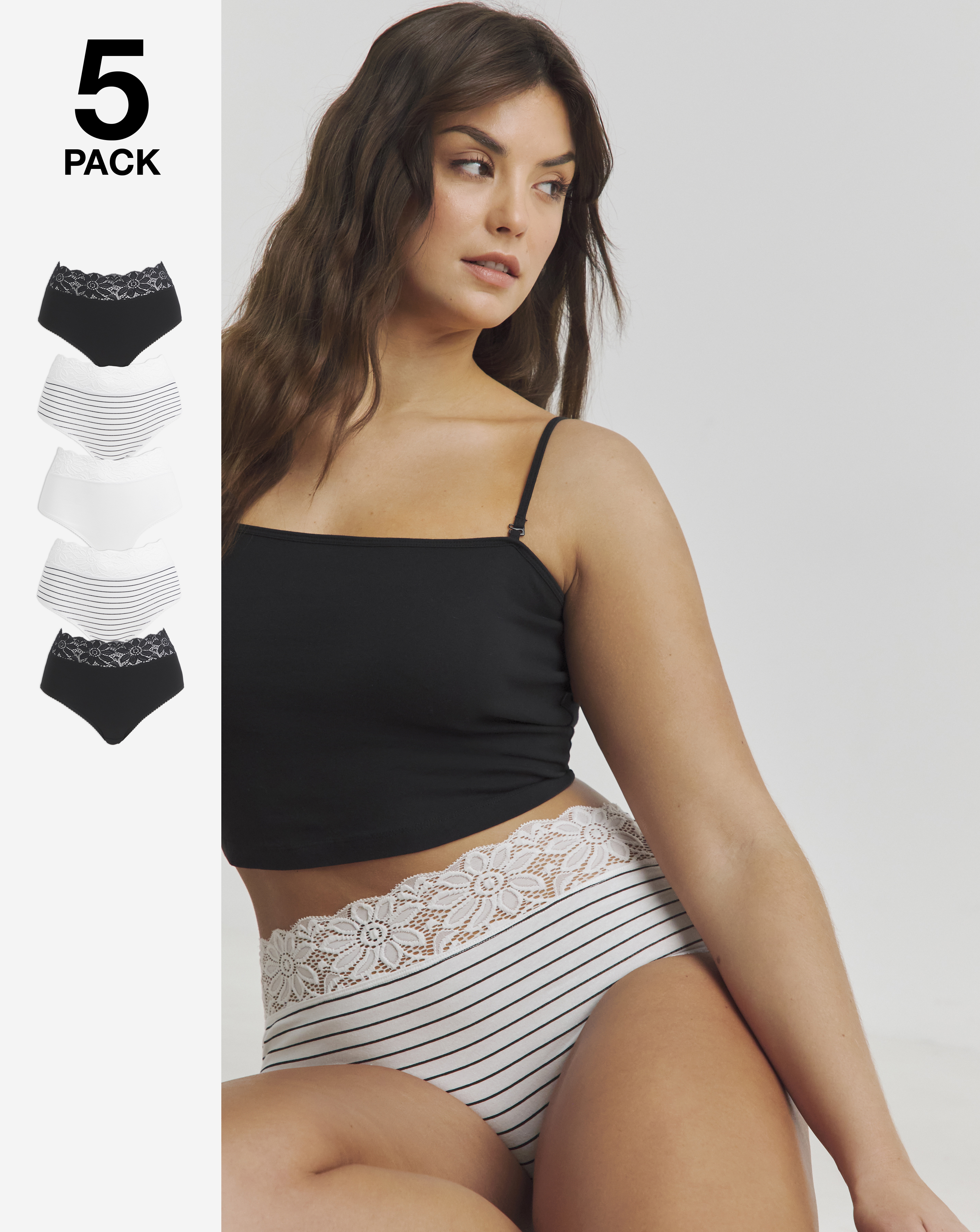 5Pack Lace Top Full Fit Briefs