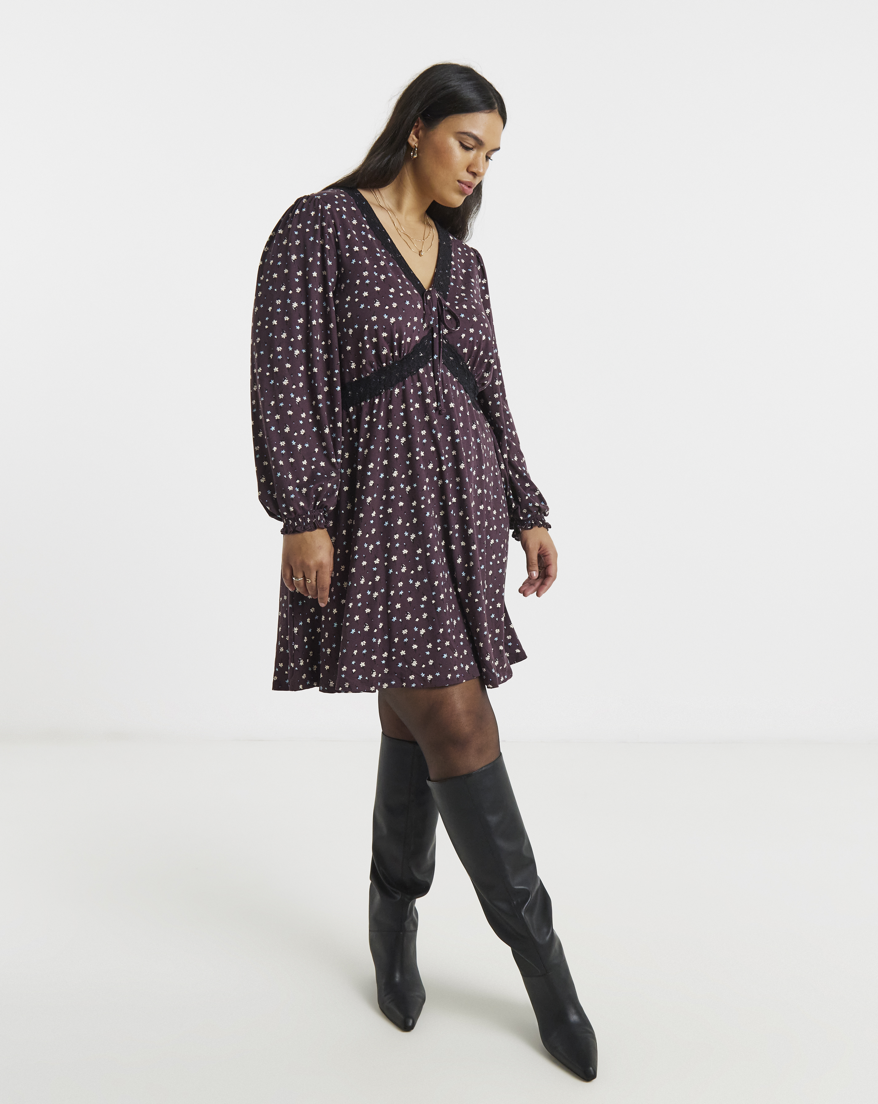 Jersey Lace Trim Skater Dress