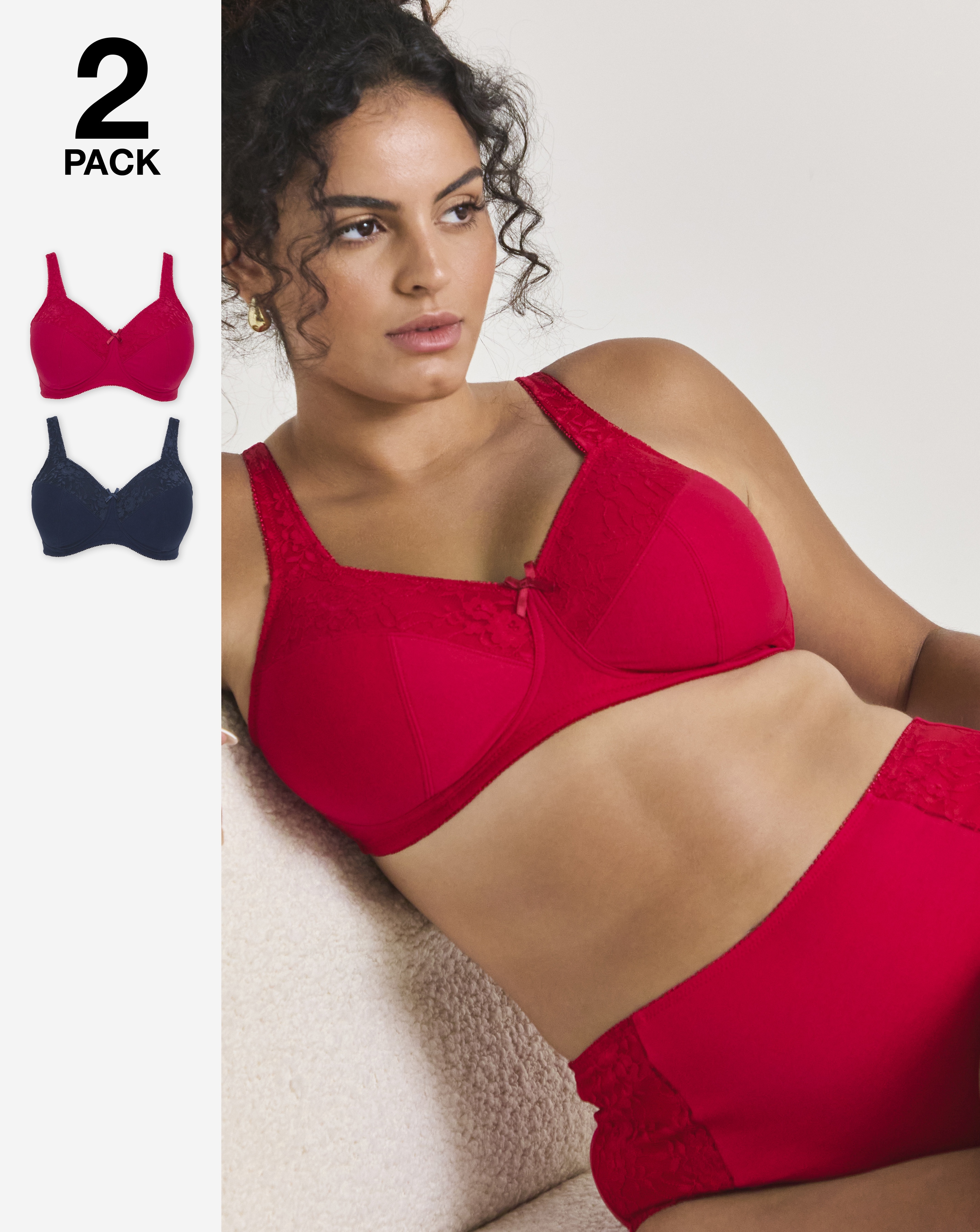2 Pack New Sarah Full Cup Non Wired Bras