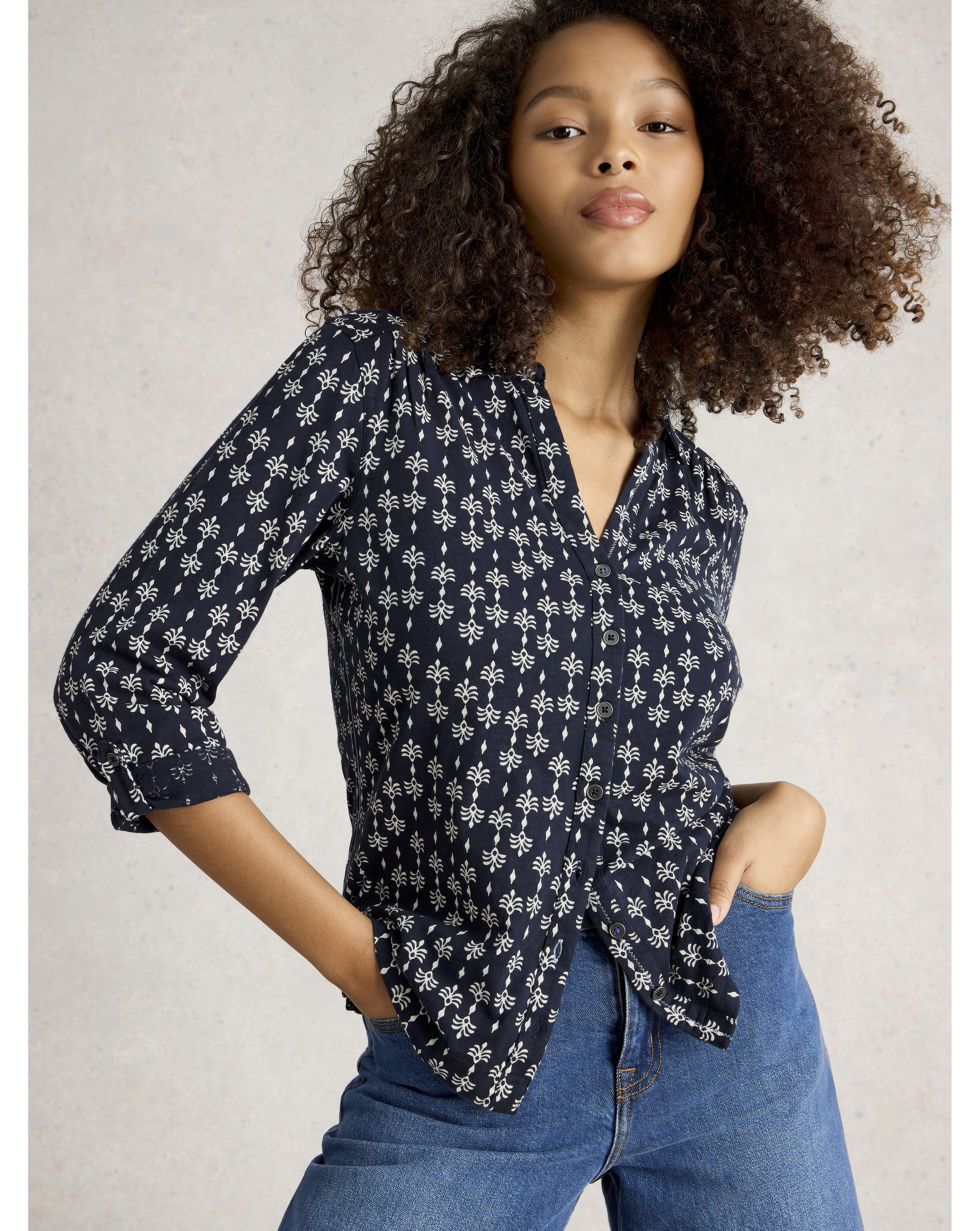 White Stuff Navy Annie Jersey Shirt - Size 8