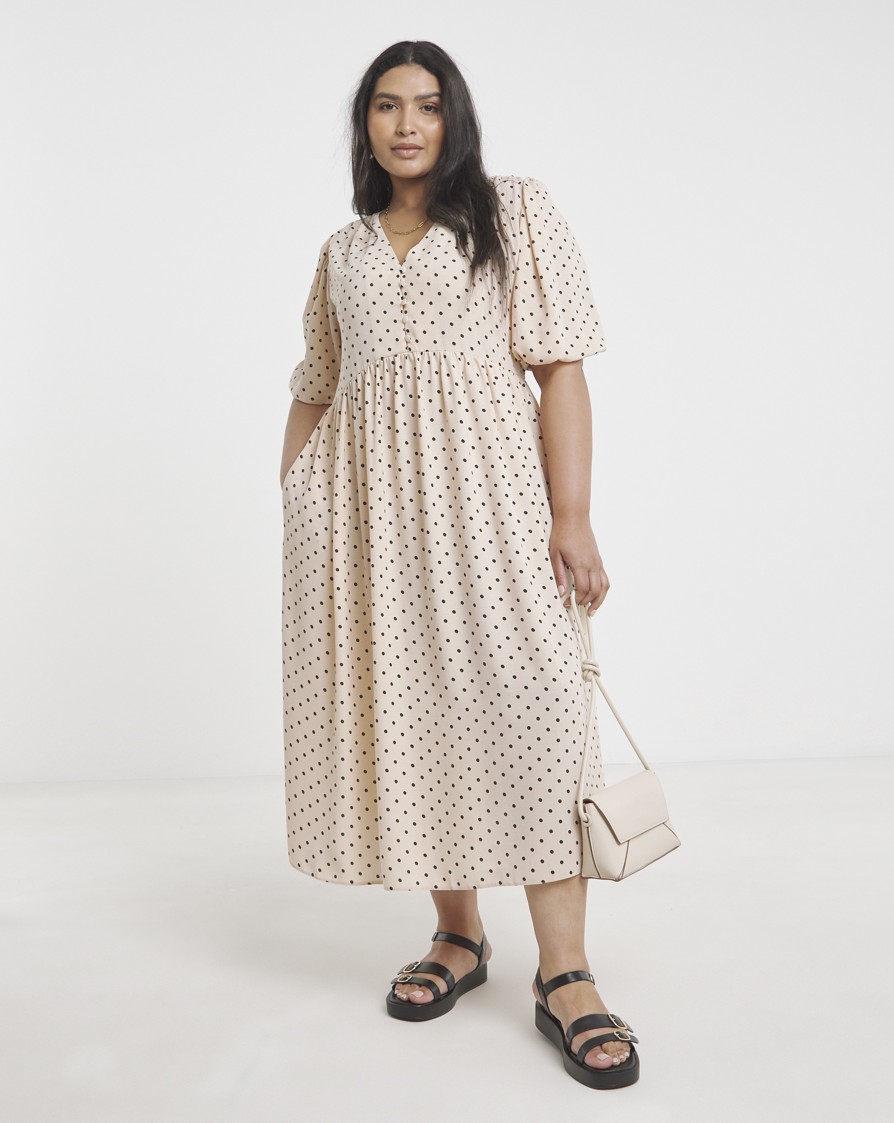 Simply Be - Women's Spot Print Button Through Midi Dress - Size 18 - Spot print - 100% Polyester