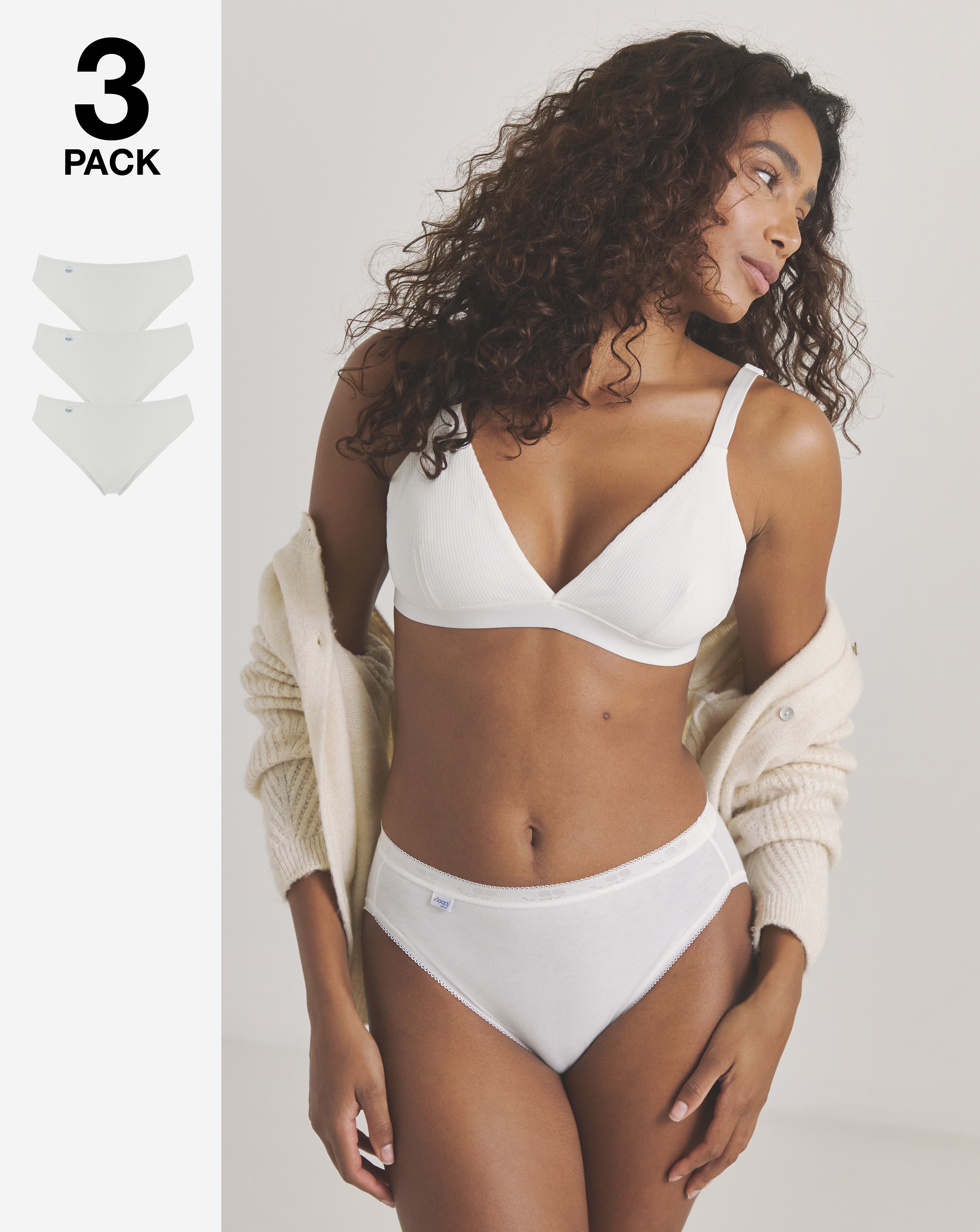 Sloggi Tai 3Pack Hi Leg Briefs White