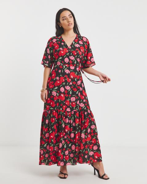 Simply Be - Women's Floral Print Wrap Midaxi Dress - Size 10 - Floral print - 100% Polyester