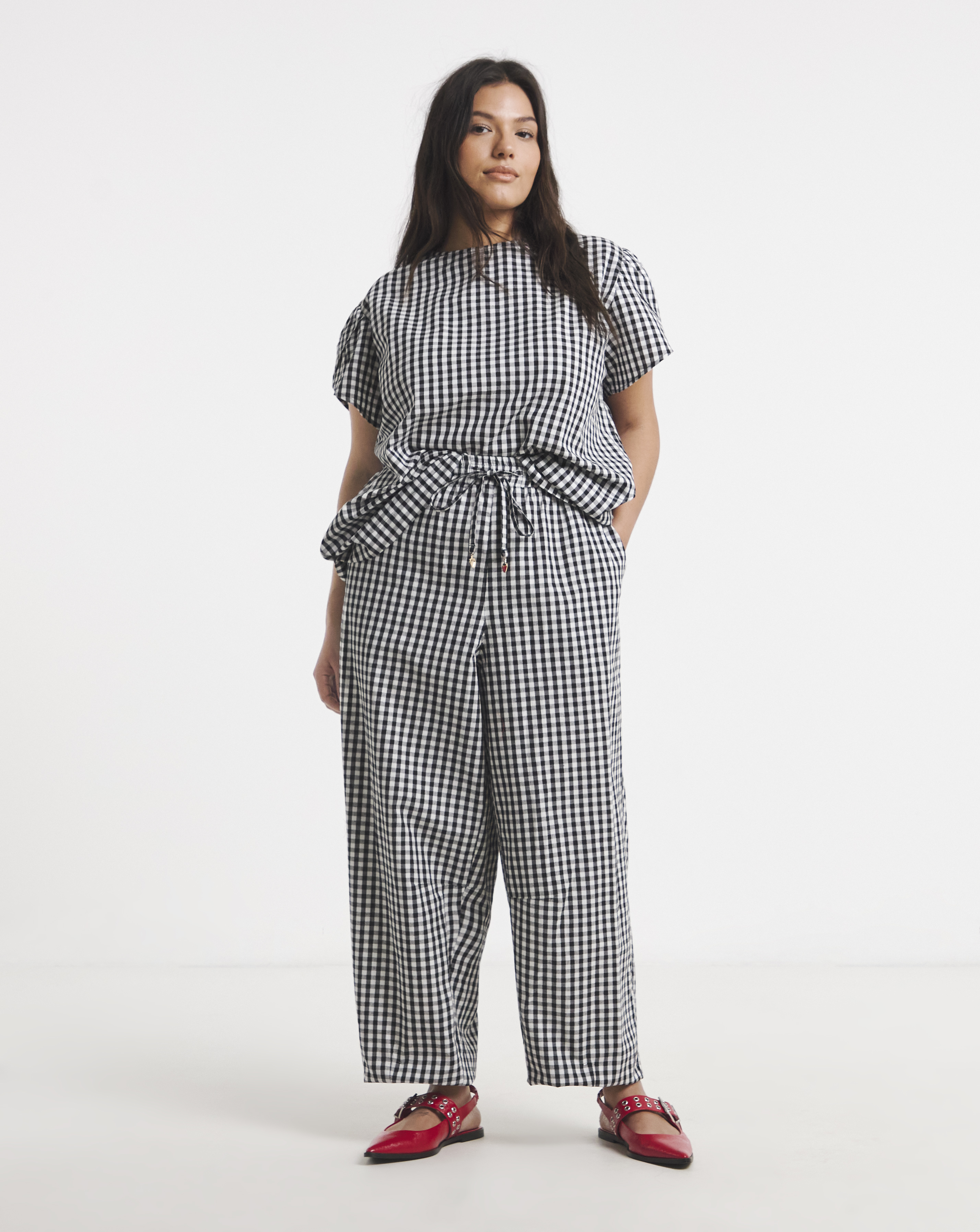 Simply Be Gingham Barrel Leg Trouser