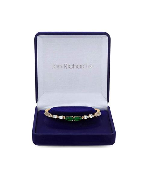 Jon Richard Gold Plated Cubic Zirconia Emerald Green Pear Bracelet - Gift Boxed