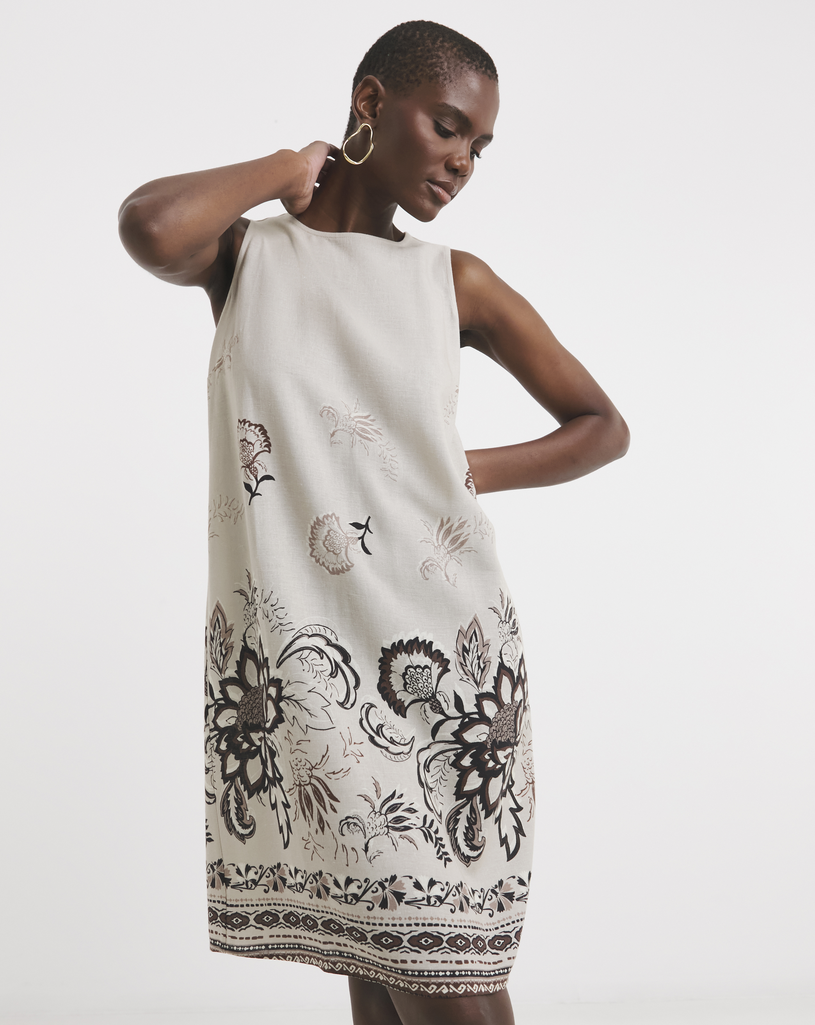 Linen Mix Sleeveless Shift Dress