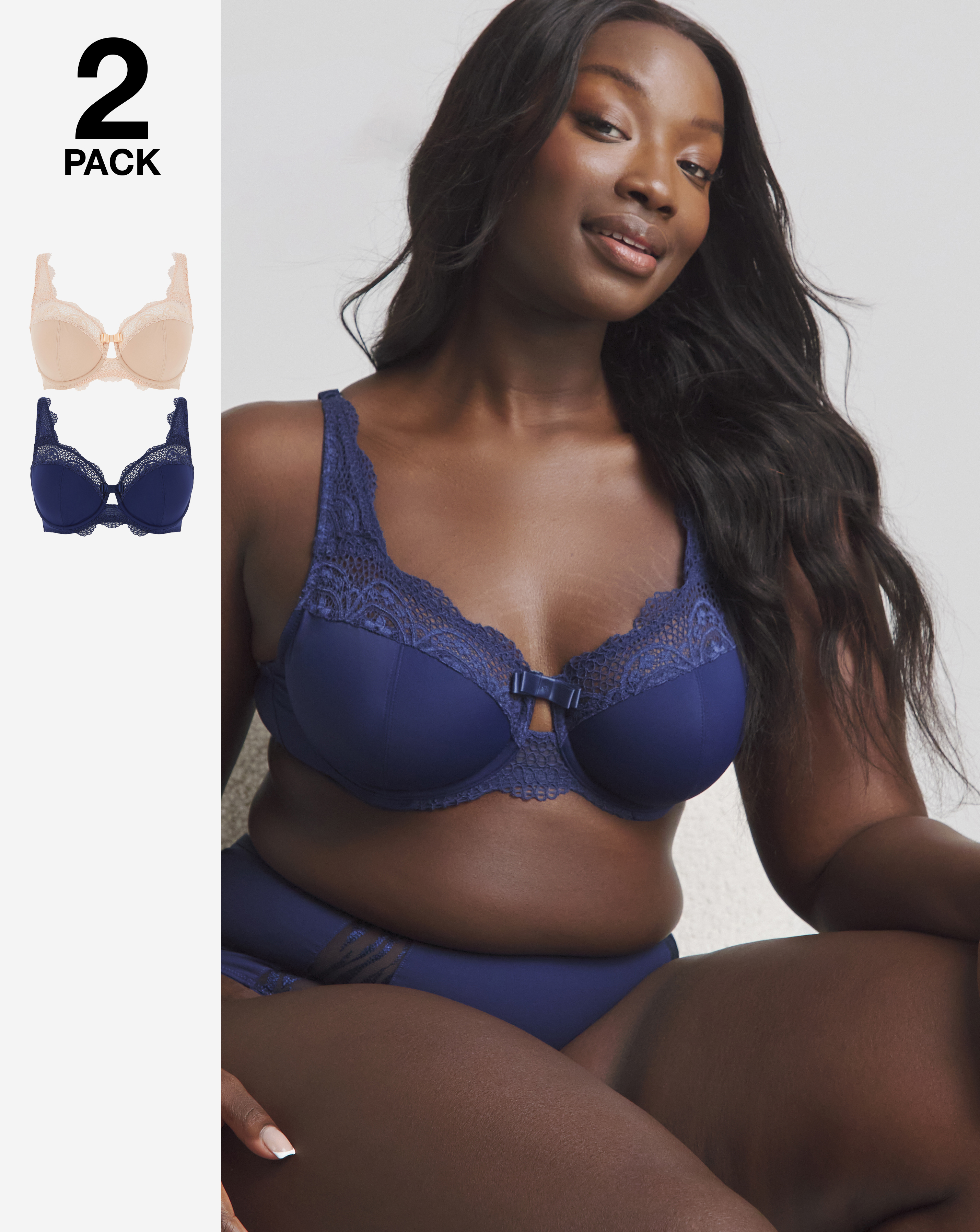 Pretty Secrets 2 Pack Lottie Bras In Navy/blush | UK Size 38B Women's