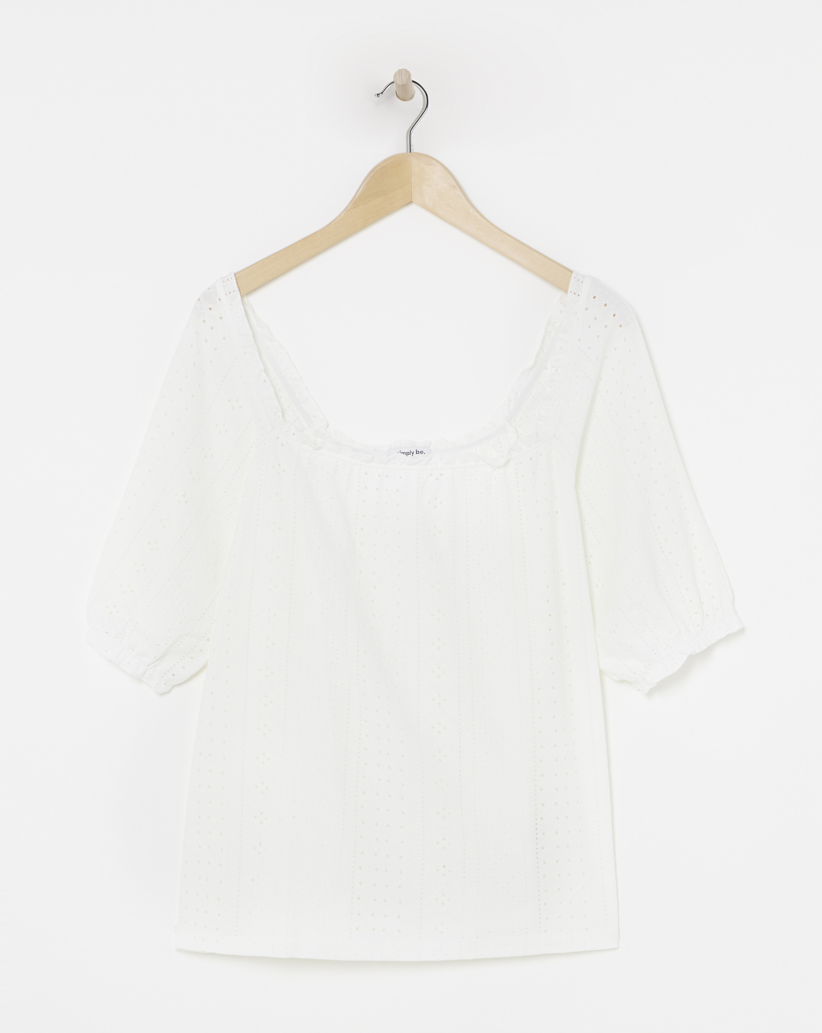 White Jersey Broderie Square Neck Top