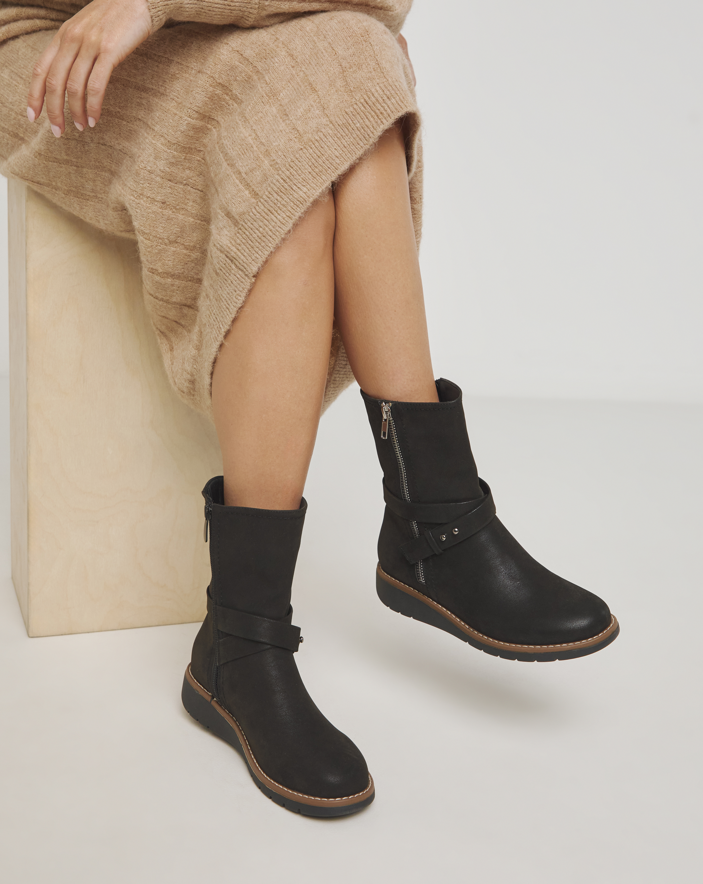 Low Wedge Buckle Boot Wide E Fit