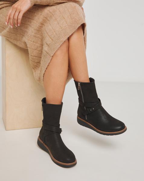 Low Wedge Buckle Boot Wide E Fit