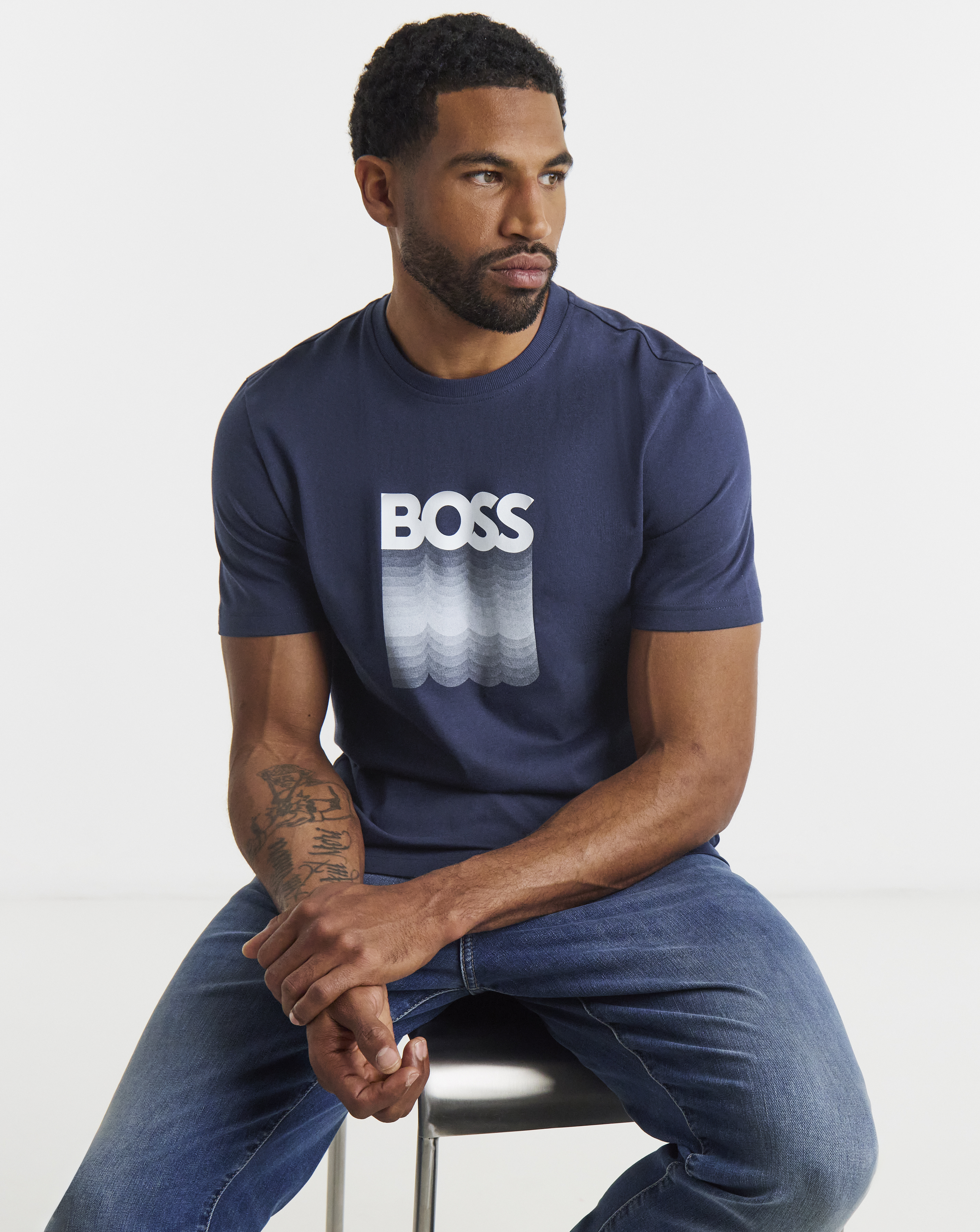BOSS Stack Logo T-Shirt - Blue