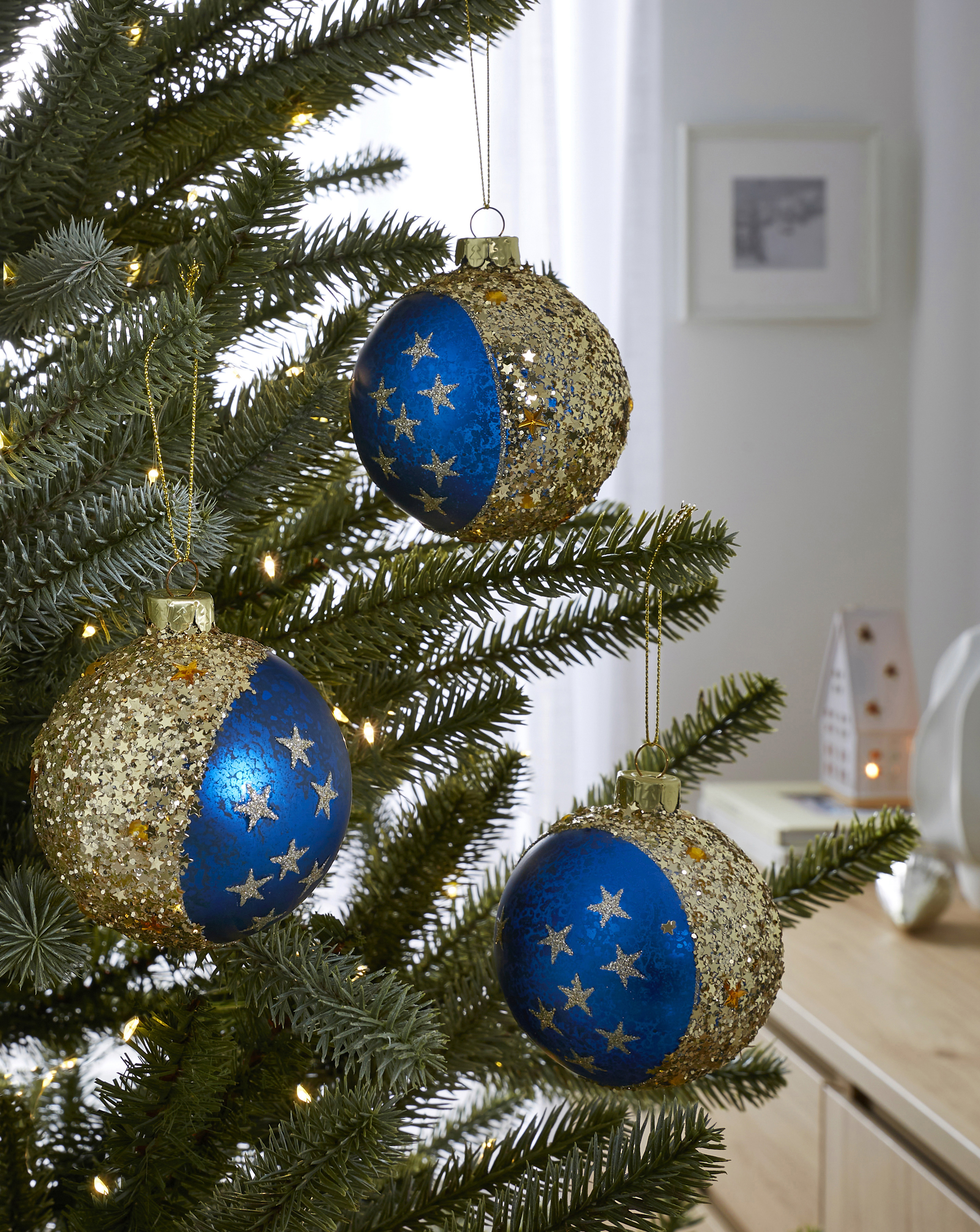 Gisela Graham 3 Moon & Stars Baubles