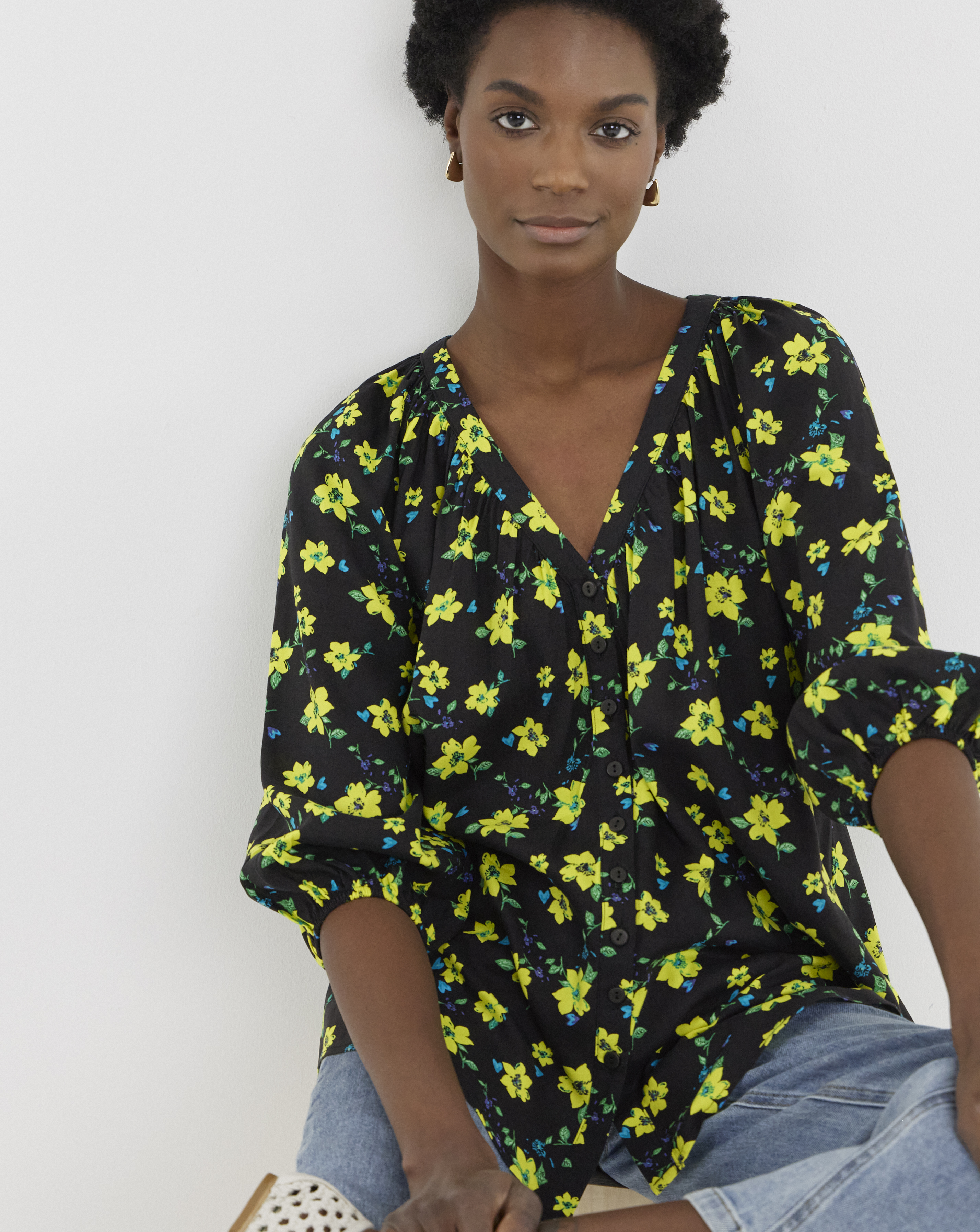Collarless Button Through Blouse