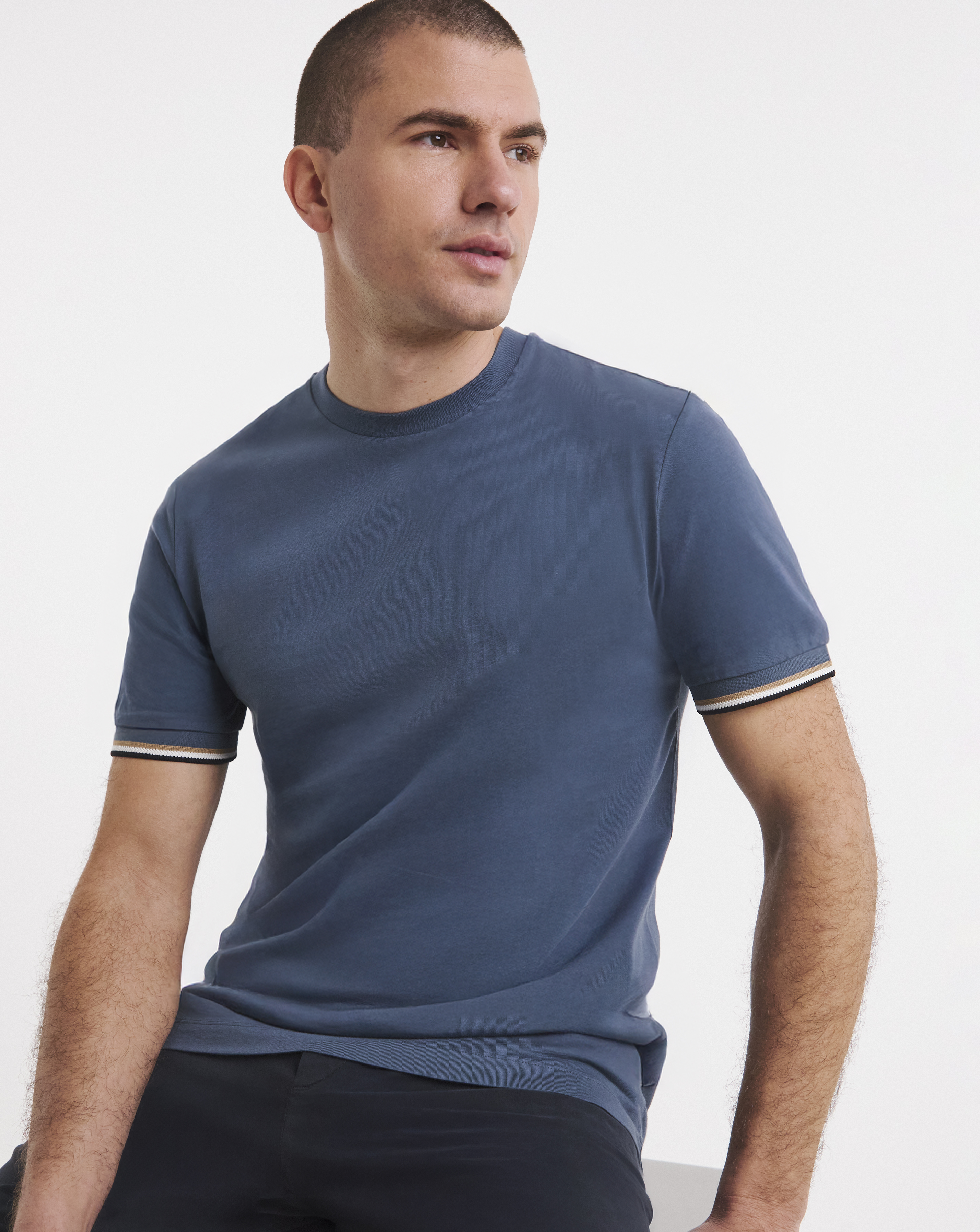 BOSS Tipped Arm T-Shirt - Blue