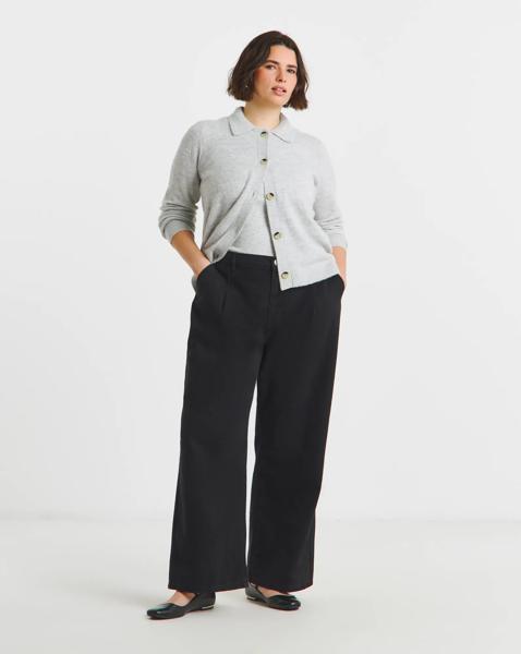Washed Black Pleat Detail Wide Jeans